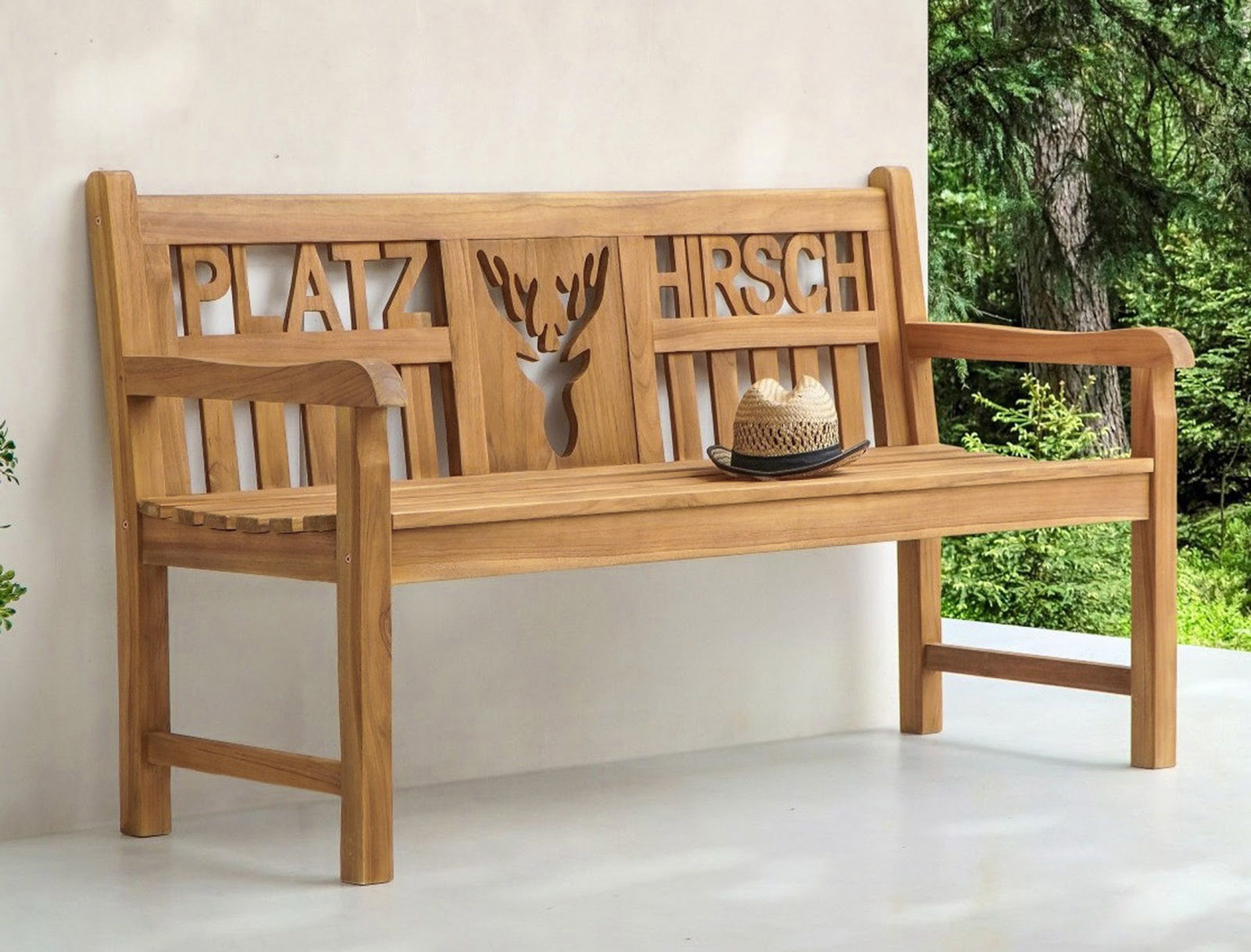 Garden Pleasure Gartenbank Teak Gartenbank PLATZHIRSCH 150 cm 3-sitzig mit Armlehne