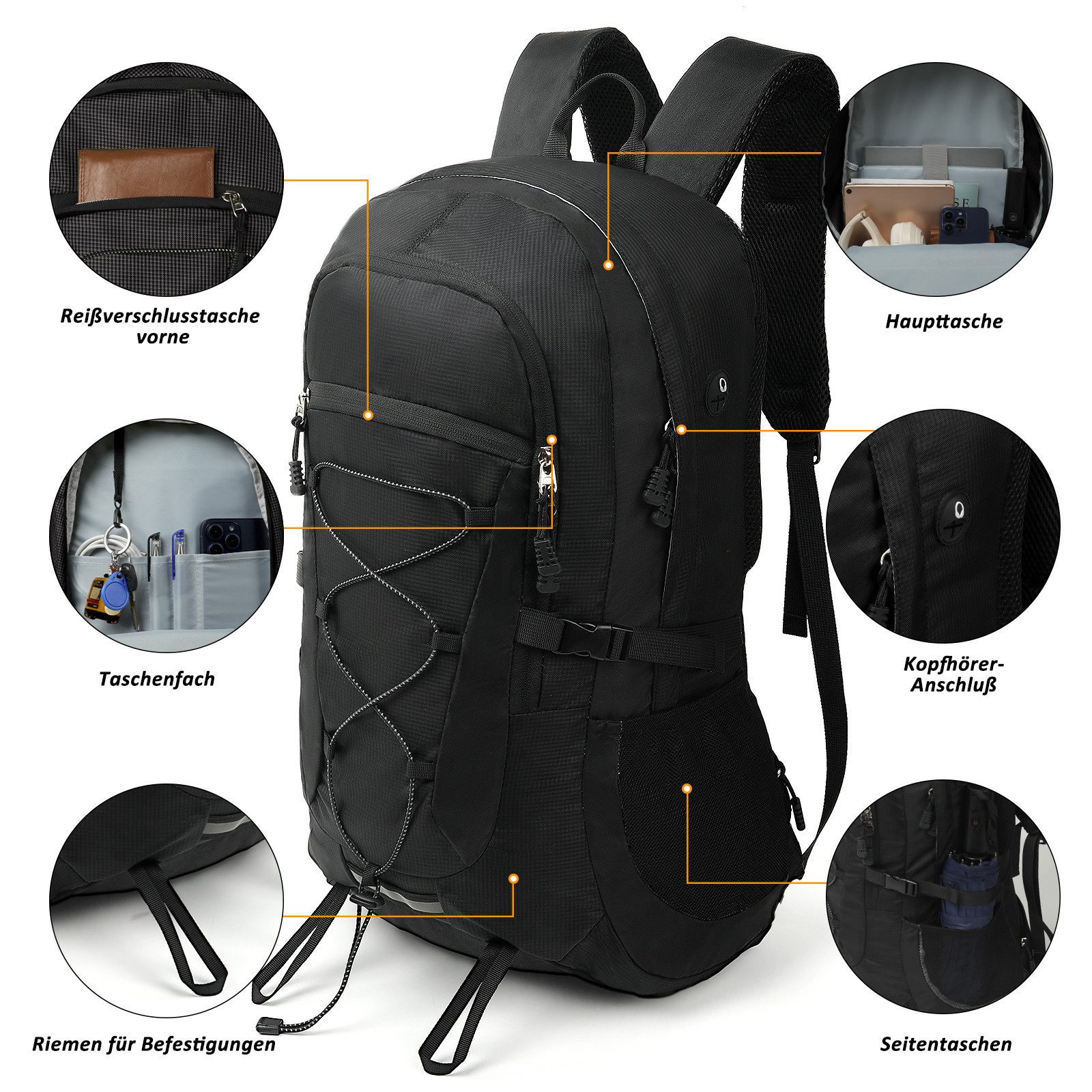 TAN.TOMI Wanderrucksack 45L Wanderrucksack Herren Damen, Wasserdicht Trekkingrucksack (inkl. Reflexstreifen, mit Federtasche, Geldbōrse und Laptopfach), Für Wan – Bild 4 von 5