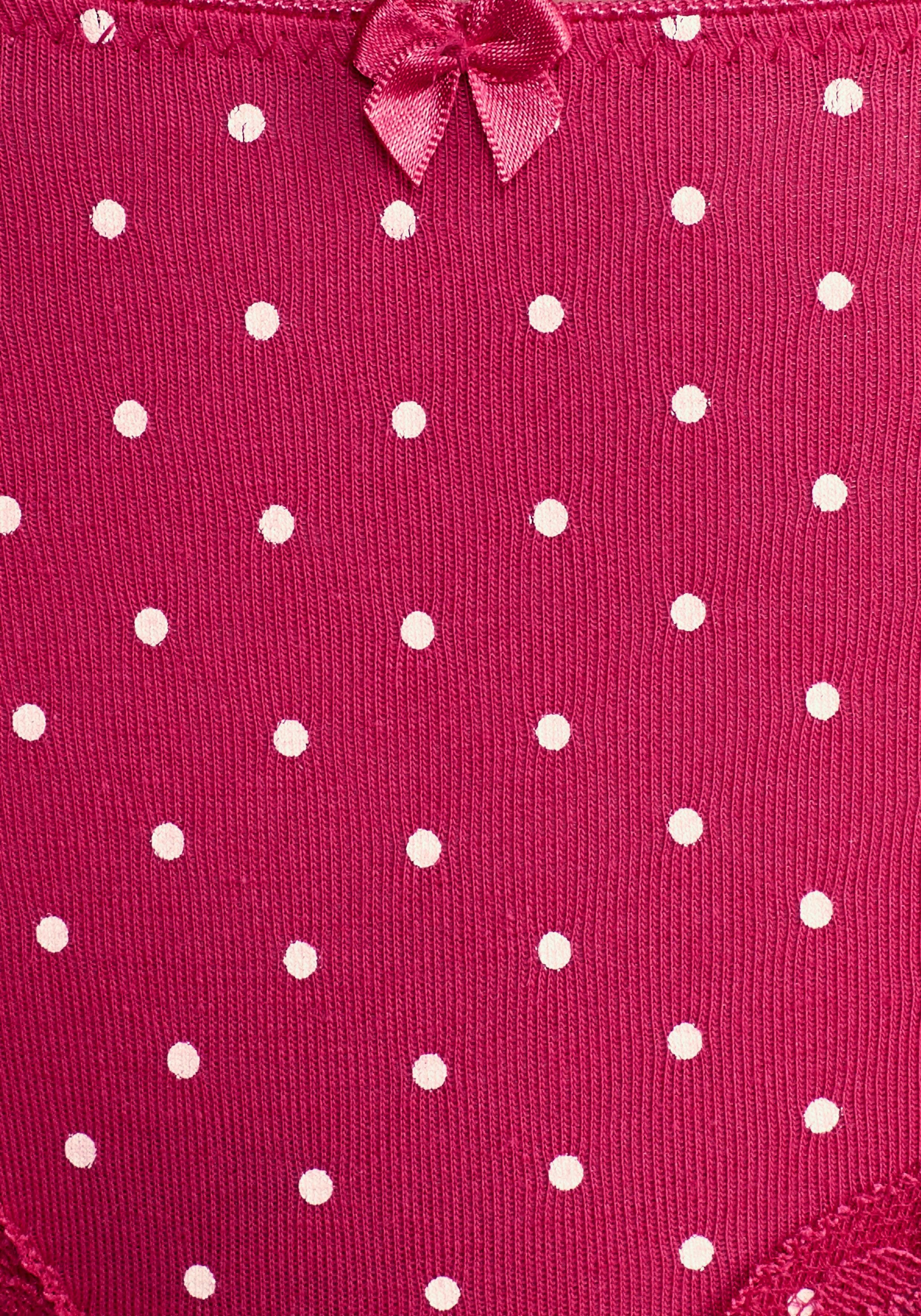 LASCANA Panty (Packung, 3-St) aus gepunktet Baumwolle elastischer mit zarter uni, rot-gestreift, Spitze