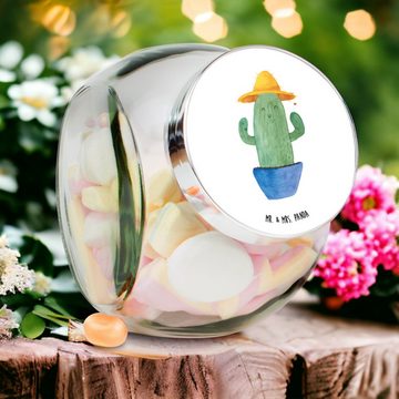 Mr. & Mrs. Panda Vorratsglas XL 2000ml Kaktus Hut - Weiß - Geschenk, Aufbewahungsglas, Keksedose, Premium Glas, (1-tlg), Vielseitig einsetzbar