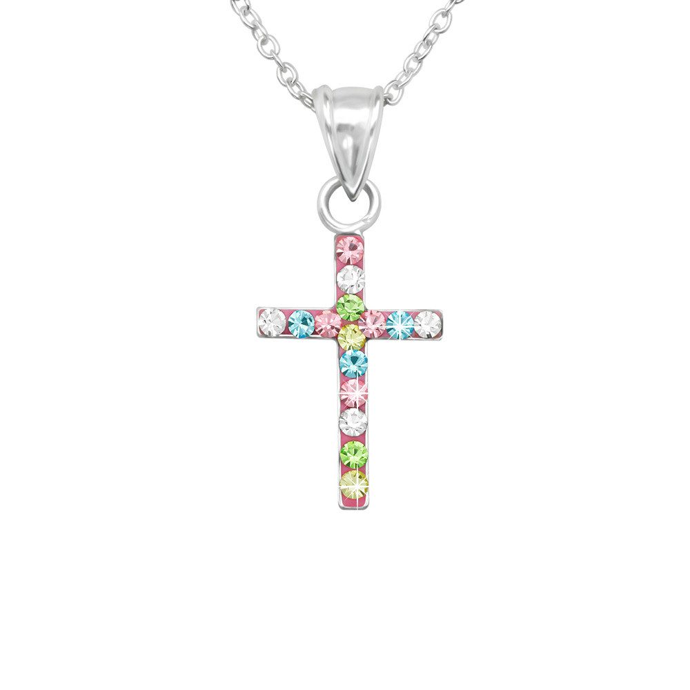 Order & Smile Schmuck Kreuzkette Kreuz Kette Kinder: Kristall Anhänger Halskette Silber 925, gestempelt