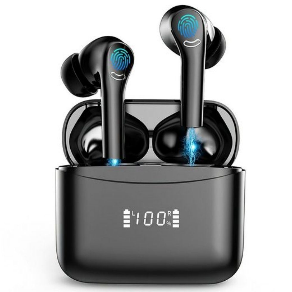 REDOM Kopfhörer Bluetooth 5.3 In Ear Headset Ohrhörer Bluetooth Kabellos Bluetooth-Kopfhörer (mit 4 ENC Mikrofon, Siri, Bluetooth, Bluetooth, Wasserdicht Ohrhörer, mit 4 ENC Mikrofon, Lärmreduzierung) Schwarz