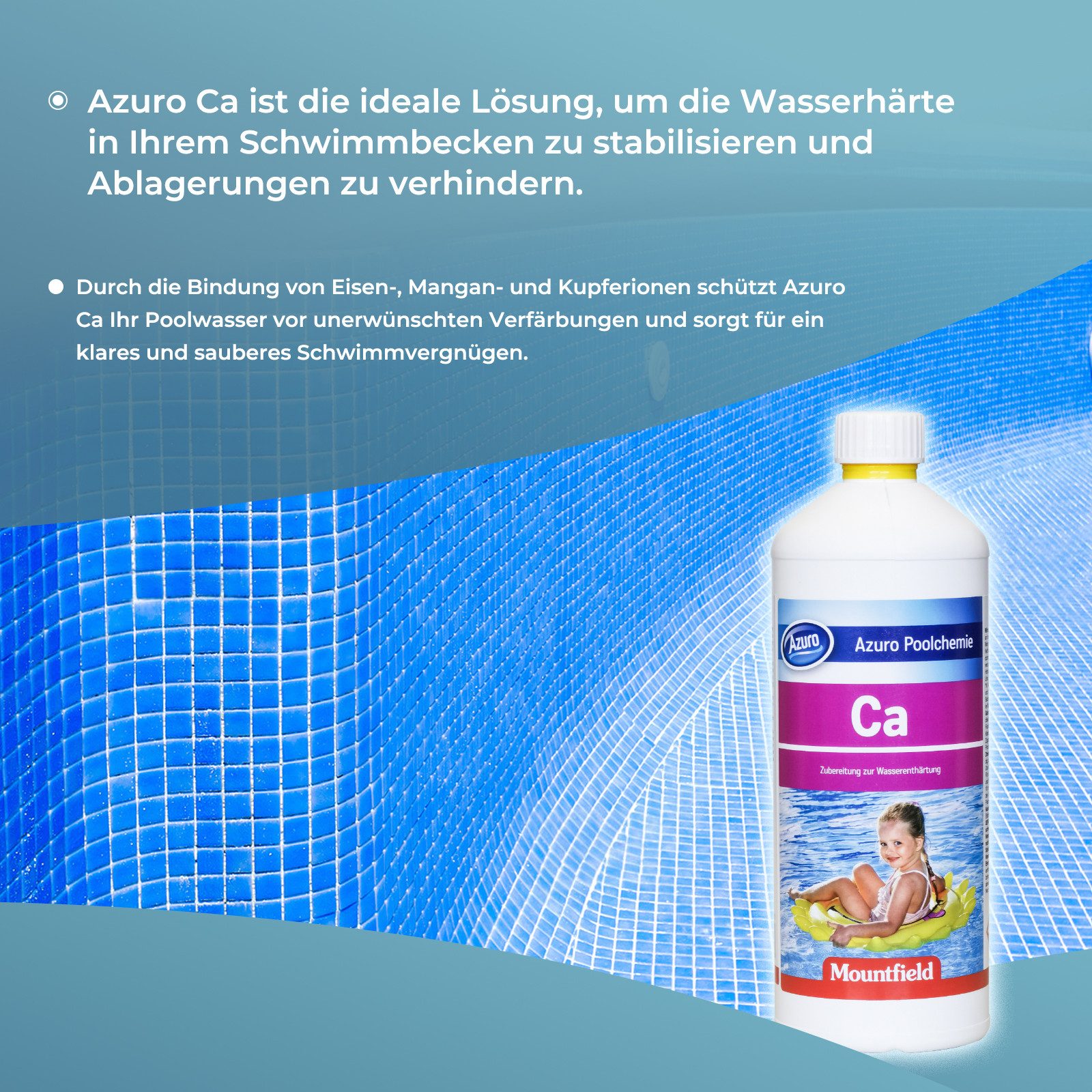 Azuro Poolpflege Härtestabilisator für Pool, Wasserhärtestabilisator 1L, (250 ml für 10 m), Bindet Eisen und Mangan Ionen, Verhindert Ablagerungen Verfärbungen