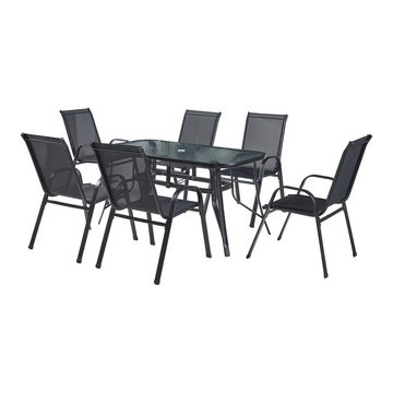 casa.pro Garten-Essgruppe, (Set, 7-tlg), »Aradeo« Set aus 1 Tisch und 6 Stühlen Schwarz