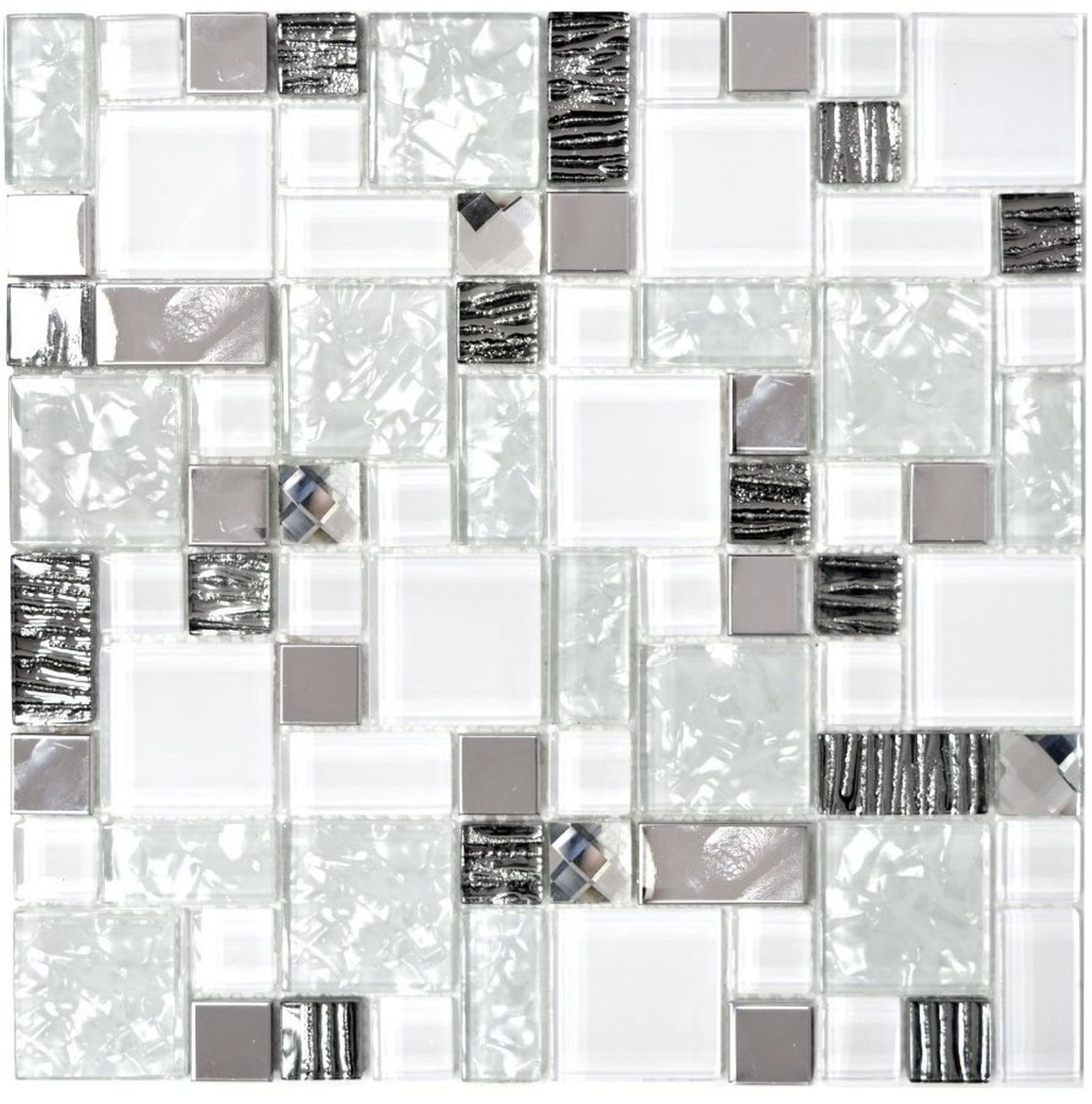 Mosani Mosaikfliesen Glasmosaik Mosaikfliesen Edelstahl Stahl weiß