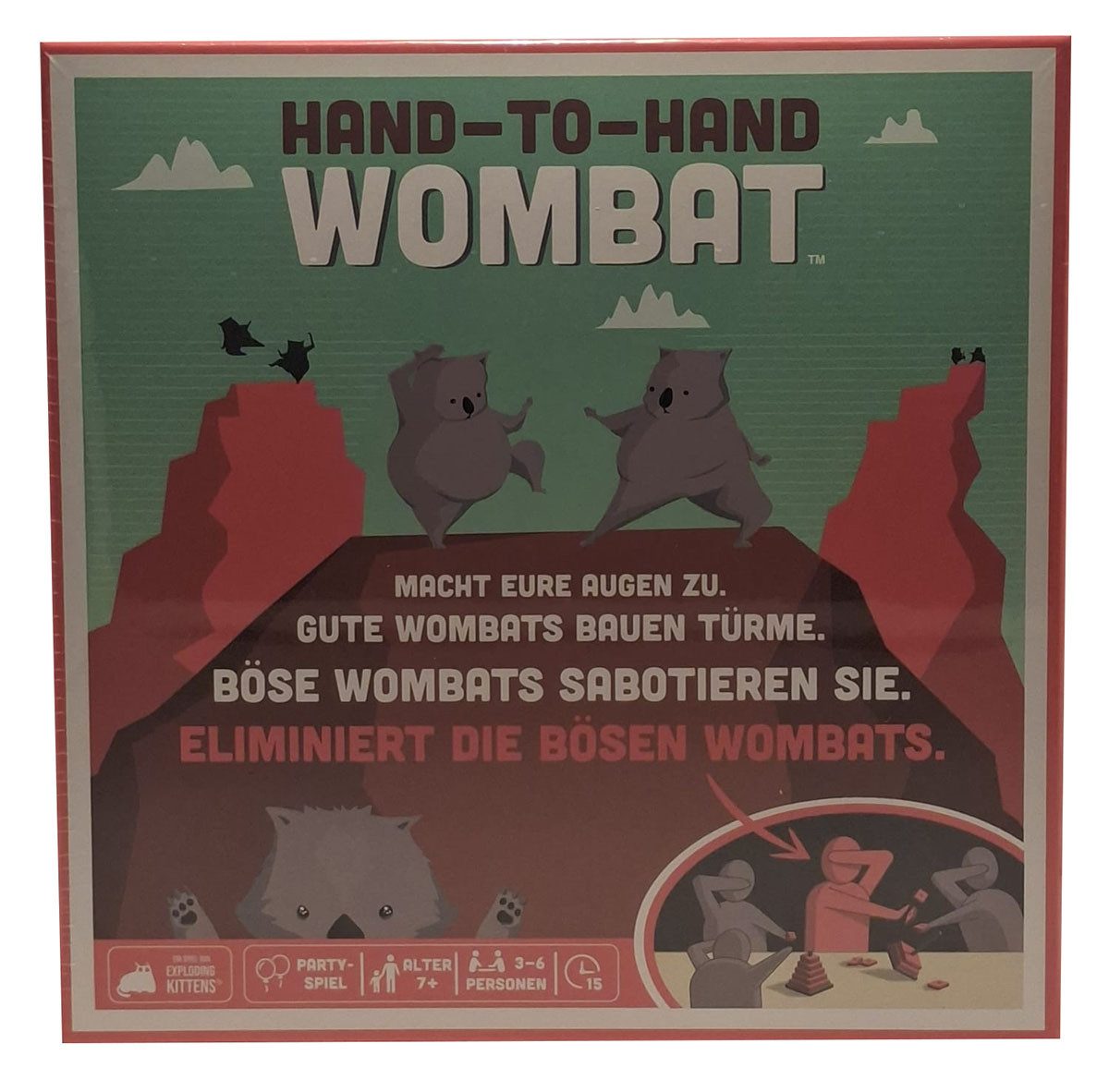 Asmodee Spiel Exploding Kittens Hand-to-Hand Wombat, Partyspiel 3-6 Spieler für Kind, Exploding Kittens - Hand-to-Hand Wombat