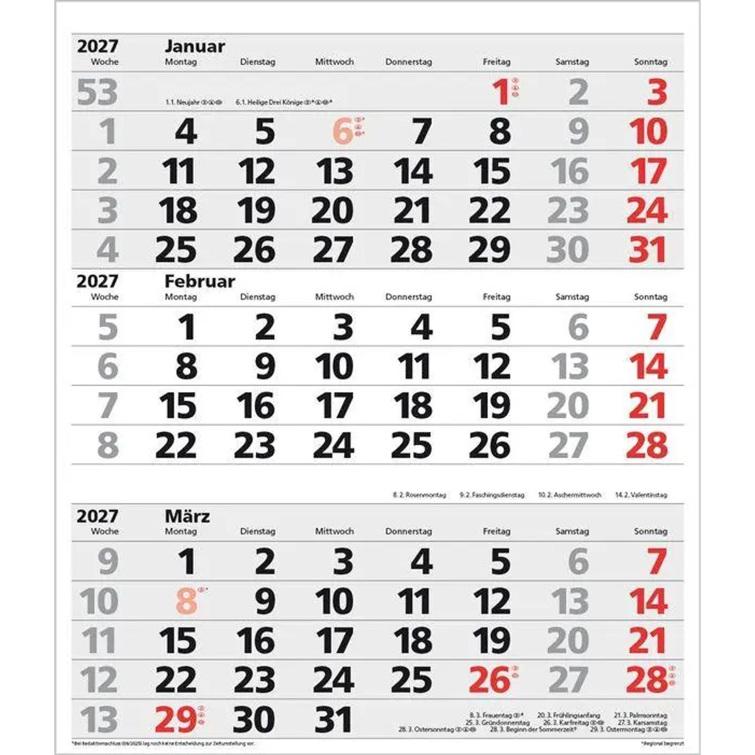 Korsch Verlag Wandkalender 3-Monats-Planer XL Comfort 2027