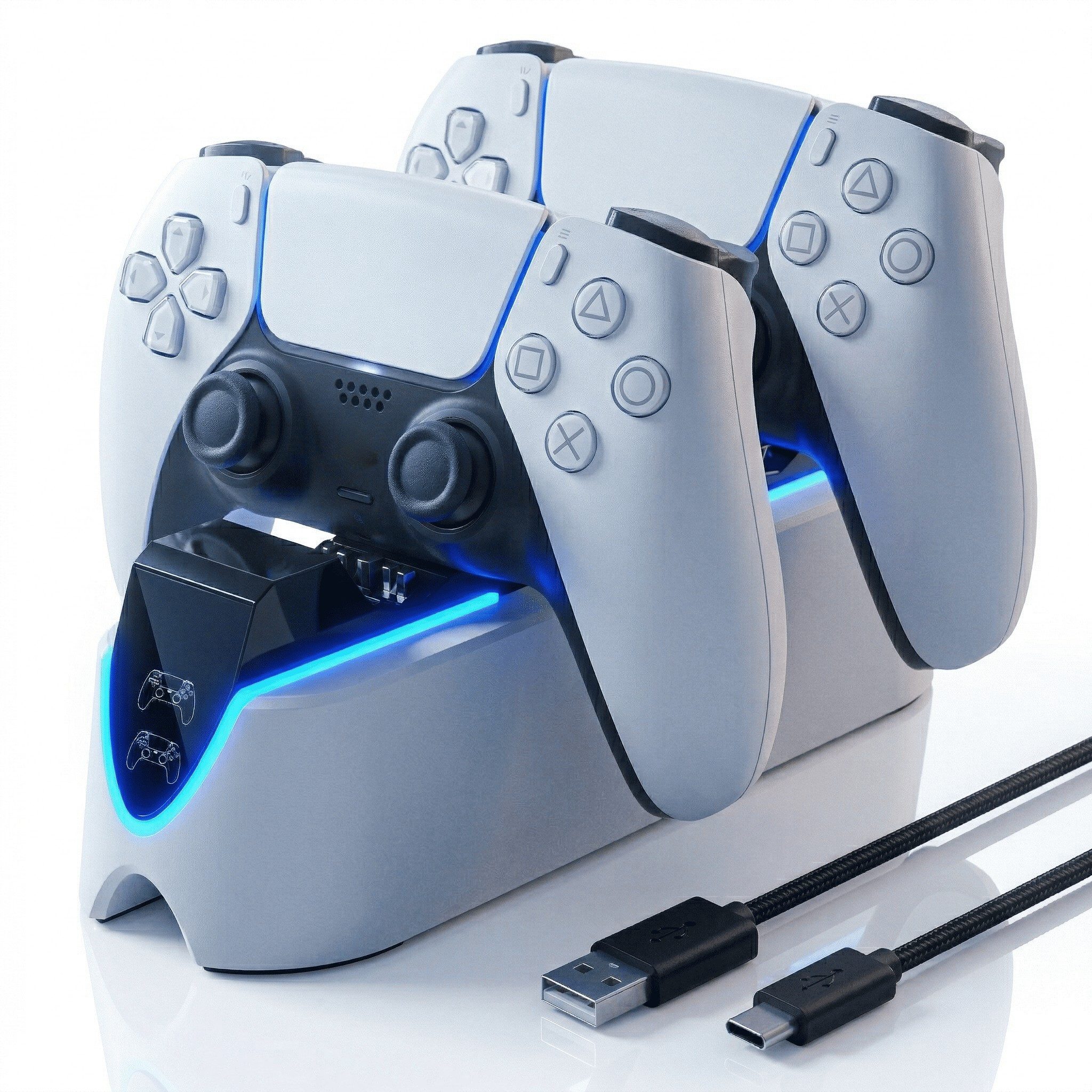 Alpha Electronics PS5 Controller-Ladestation (2000 mA, Inklusive Ladekabel, 2-tlg., Kabelloses Laden, LED-Ladestatusanzeige, Schnellladung, DualSense & Edge Controller)