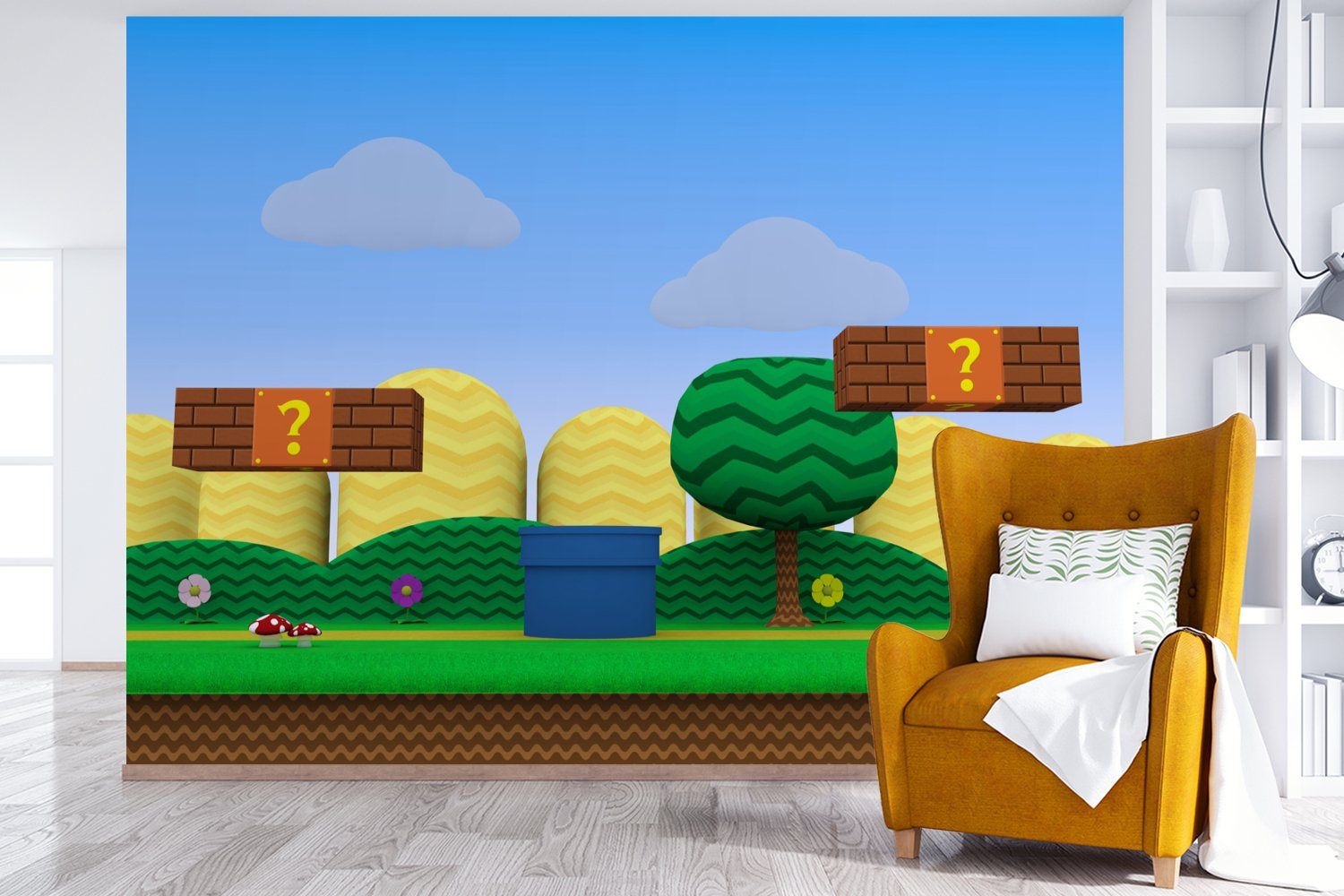 Vinyl Wallpaper Matt, - Platformer - Schlafzimmer, für Spiele St), Fototapete Wohnzimmer, Kinderzimmer, Tapete Landschaft, (6 MuchoWow bedruckt,