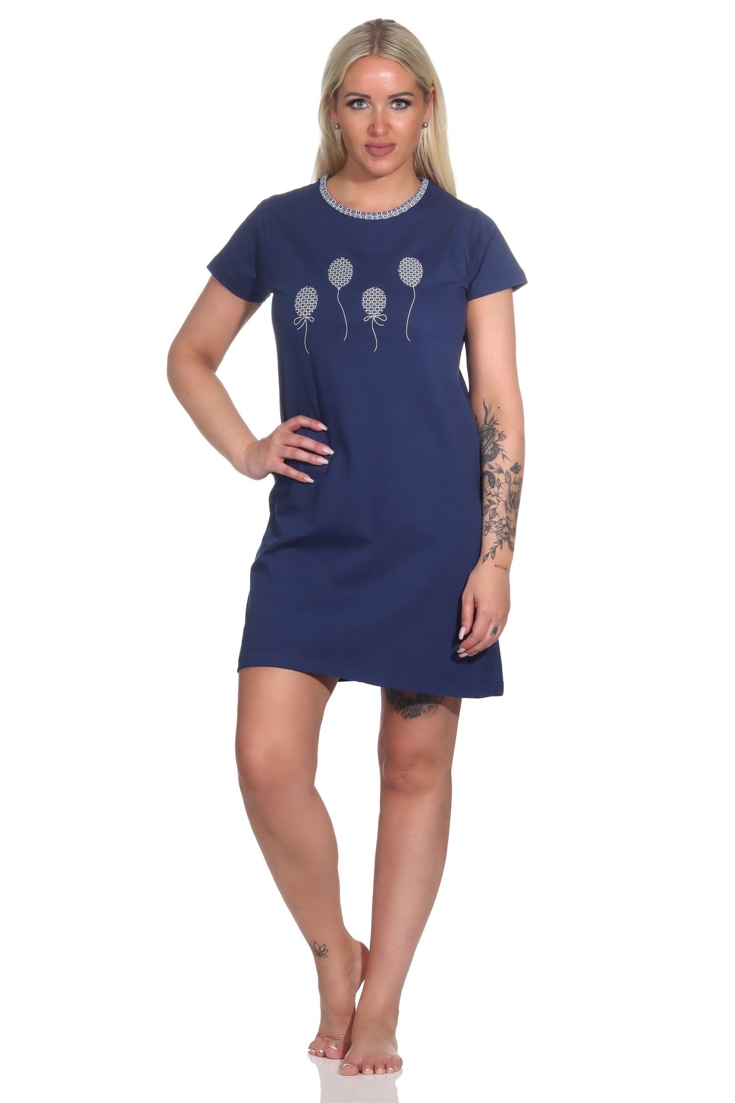 Normann Nachthemd Süßes Damen Nachthemd und kurzen Ärmeln marine Luftballon-Print mit