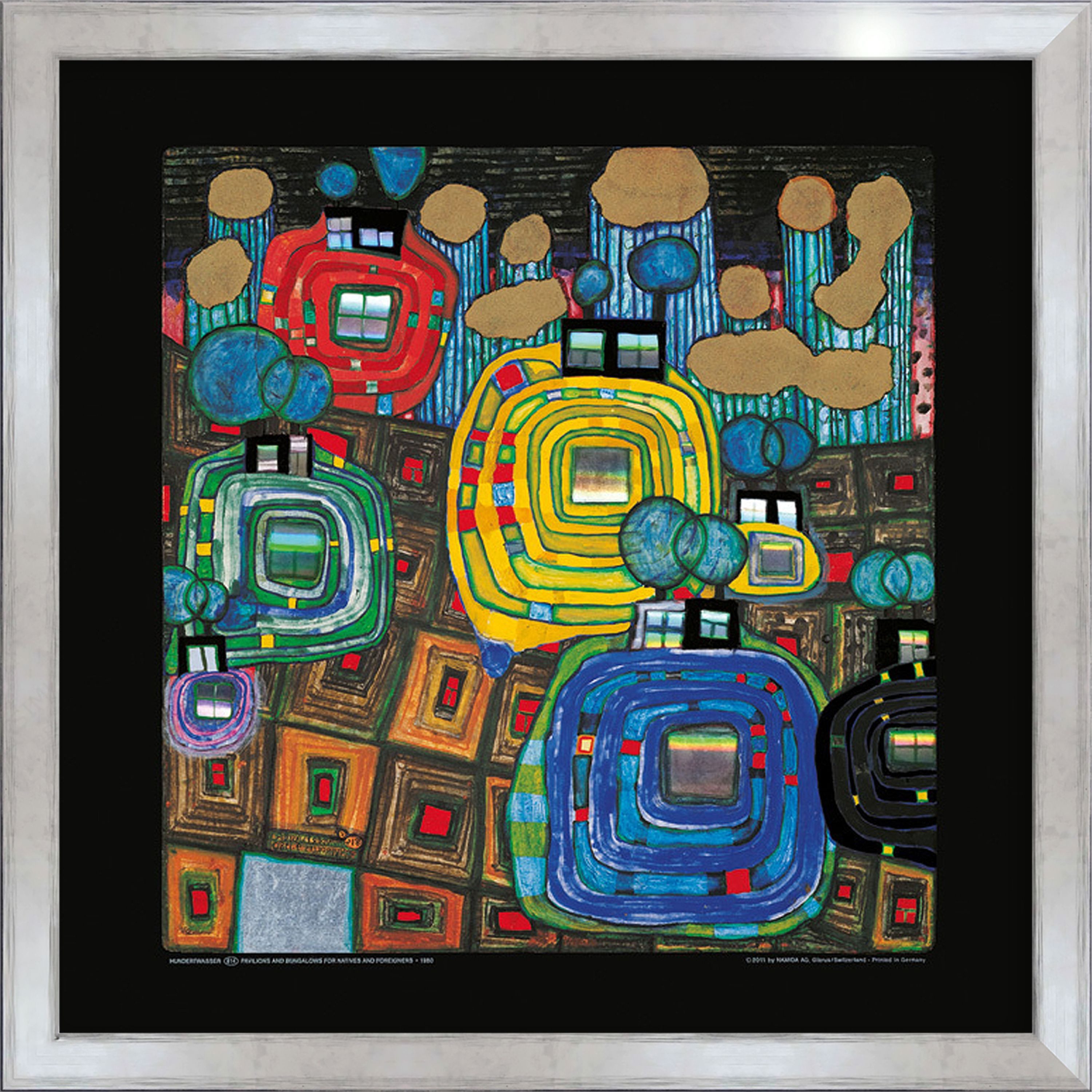 artissimo Bild mit Rahmen Hundertwasser Bild mit Rahmen / Poster gerahmt 53x53cm / Wandbild, Friedensreich Hundertwasser: Pavilions and Bungalows