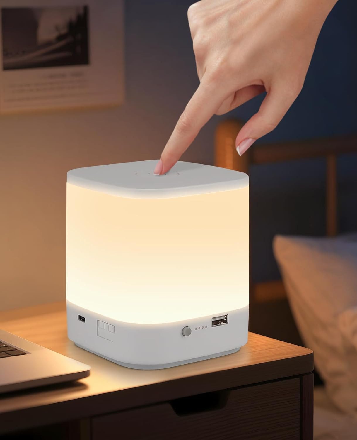 ZMH LED Tischleuchte Akku 1800mAH Touch Dimmbar Nachttischlampe Kabellos Schlafzimmer, Augenschutz, LED fest integriert, 3000-6500K, USB Aufladbar mit 3 Farbtemperatur&Timing Funktion Nachtlicht