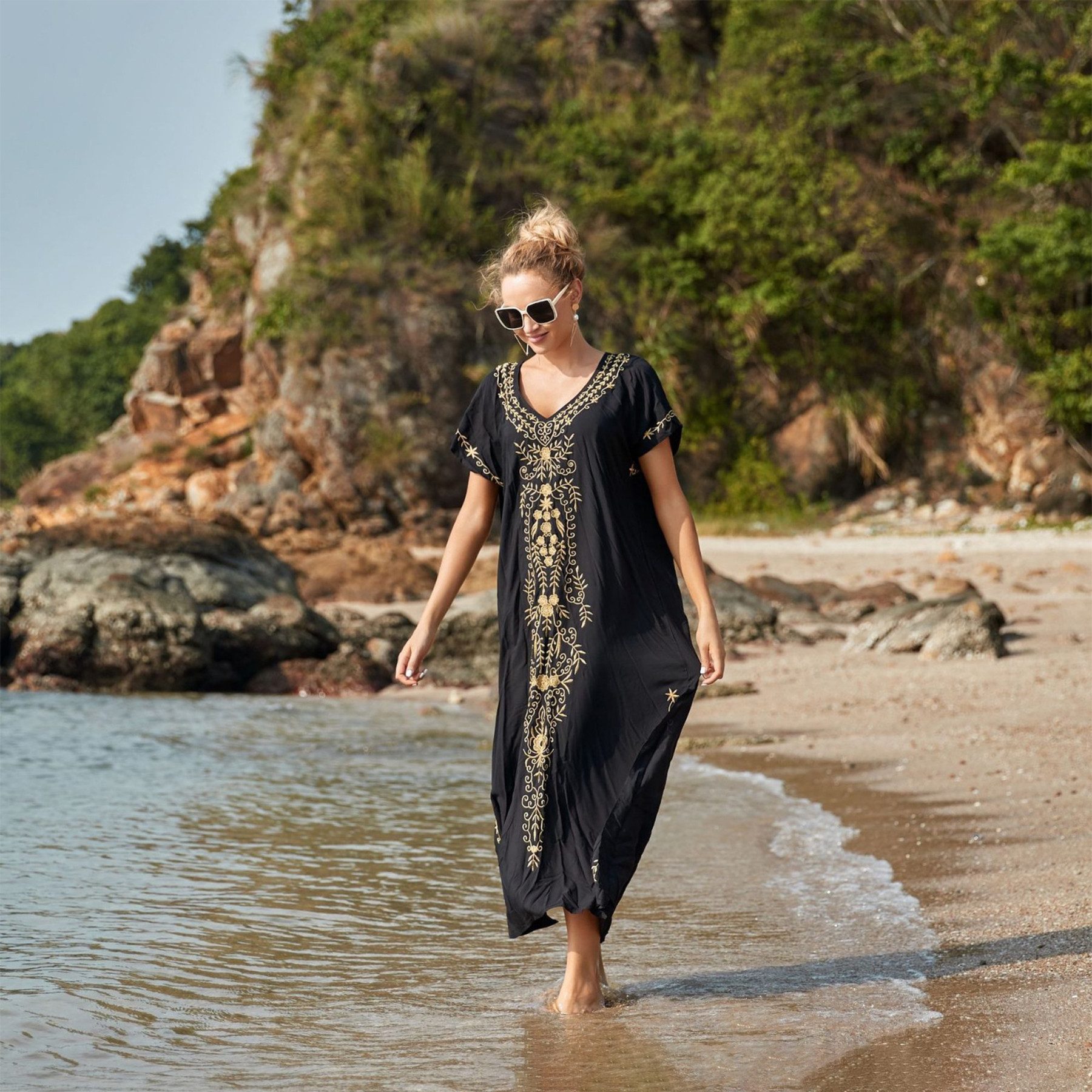 Mutig Strandkleid Damen Strandkleid Bikini Cover Up Sommer Strandbluse Strandhemd (V-Ausschnitt Strandponcho Bademode Strand Vertuschen Shirt, strandkleider damen, strandkleid damen sommer, Strandurlaub Wandern) für Bademode,Poolpartys,Strand,Kreuzfahrten,Urlaub,Resorts,Wasserparks