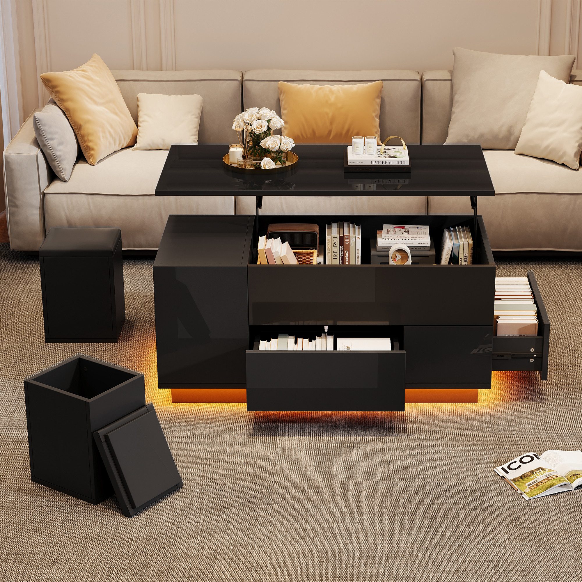 Merax Couchtisch 4-in-1 höhenverstellbar Sofatisch mit LED-Beleuchtung (1-S günstig online kaufen