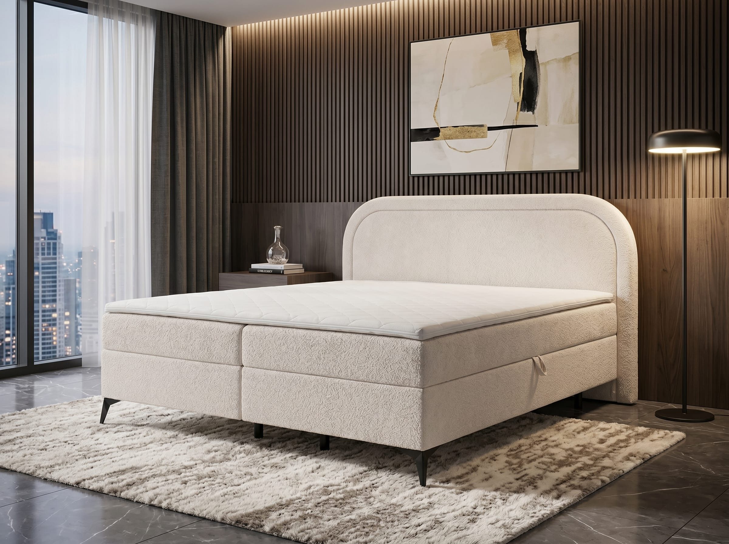 JVmoebel Boxspringbett Beiges Boxspringbett 200x200 Weiches Doppelbett Schlafzimmermöbel, Made in Europa