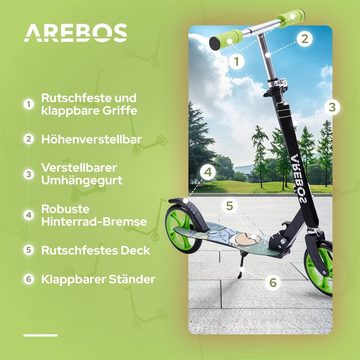 Arebos Scooter Tretroller, Tragegurt, Höhenverstellbar, Tritt-Bremse, max. 100 kg