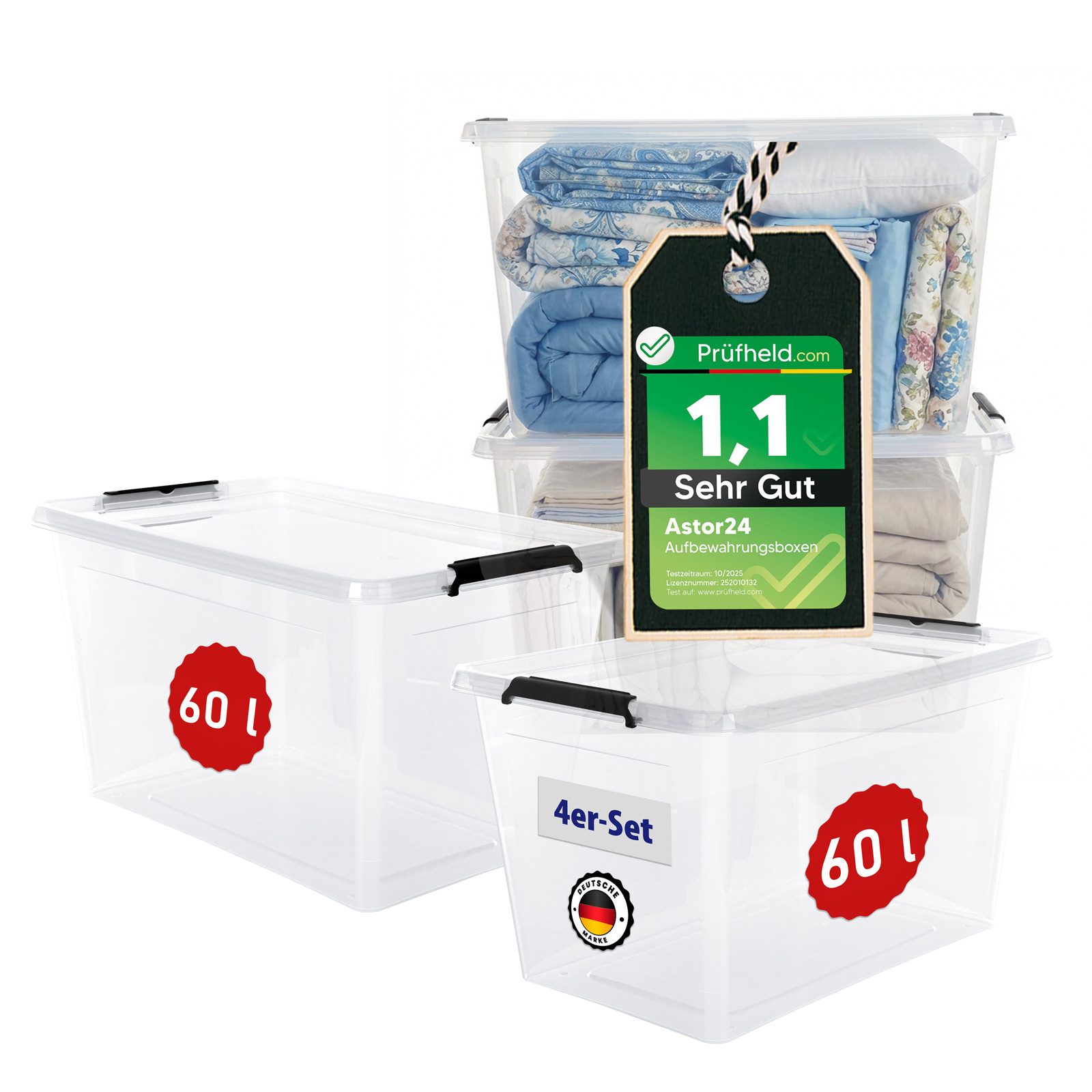 astor24 Aufbewahrungsbox Aufbewahrungsbox mit Deckel 4er Set Kunststoffbox Stapelbox Lagerbox (Plastikbox Aufbewahrung Regalbox Spielzeugbox, 4 St., Lagerbox)