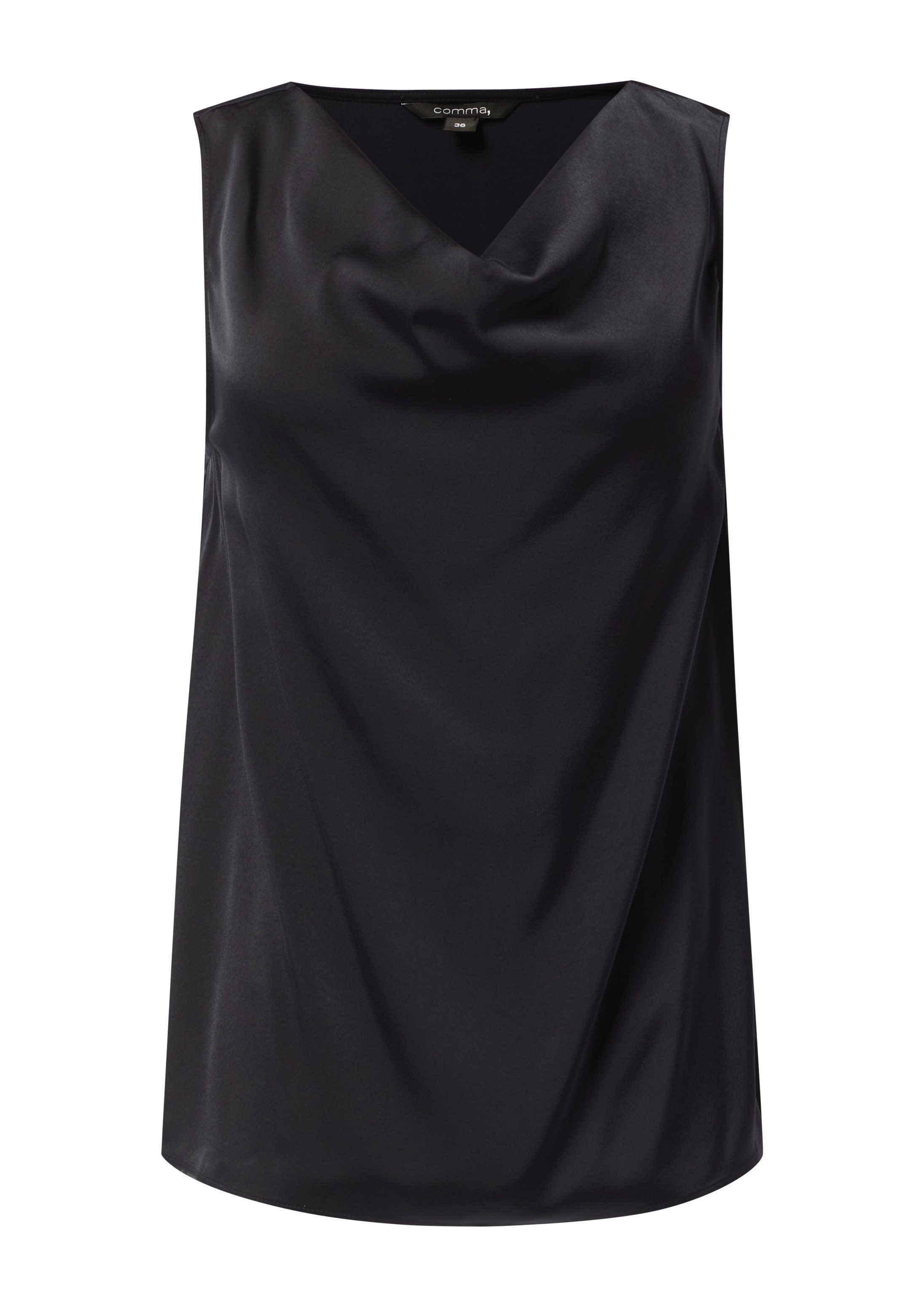 comma Blusentop Bluse Satiniertes Blusentop mit Wasserfall-Ausschnitt