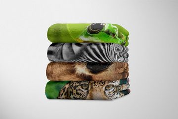 Sinus Art Handtücher Handtuch Strandhandtuch Saunatuch Kuscheldecke mit Tiermotiv Löwin Wildnis, Baumwolle-Polyester-Mix (1-St), Handtuch