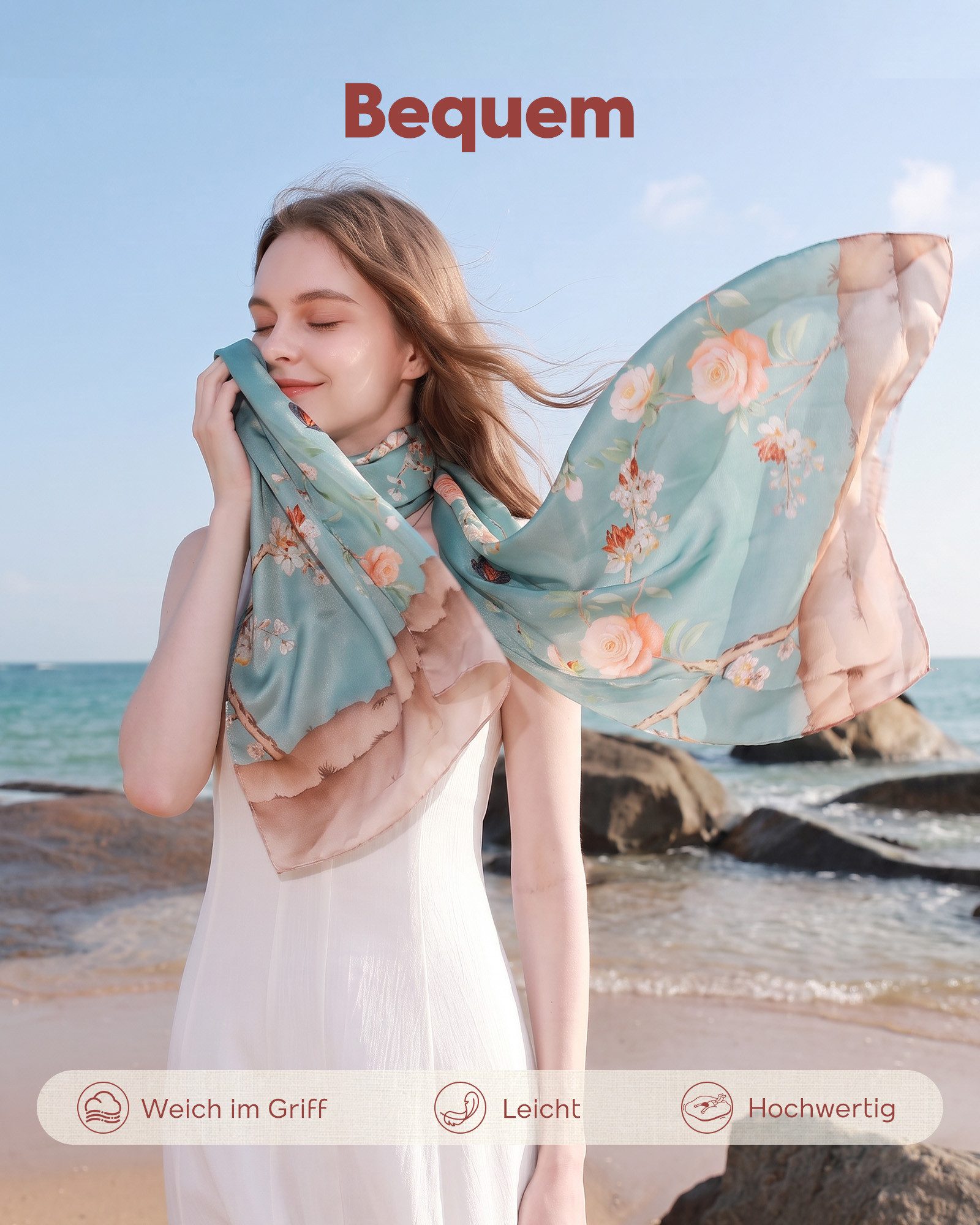 STORY OF SHANGHAI Seidenschal Damen 100% Seide, leichter weicher Satin, 55 × 175 cm, (1-St), leichter weicher Damenschal aus Satin – Bild 2 von 5
