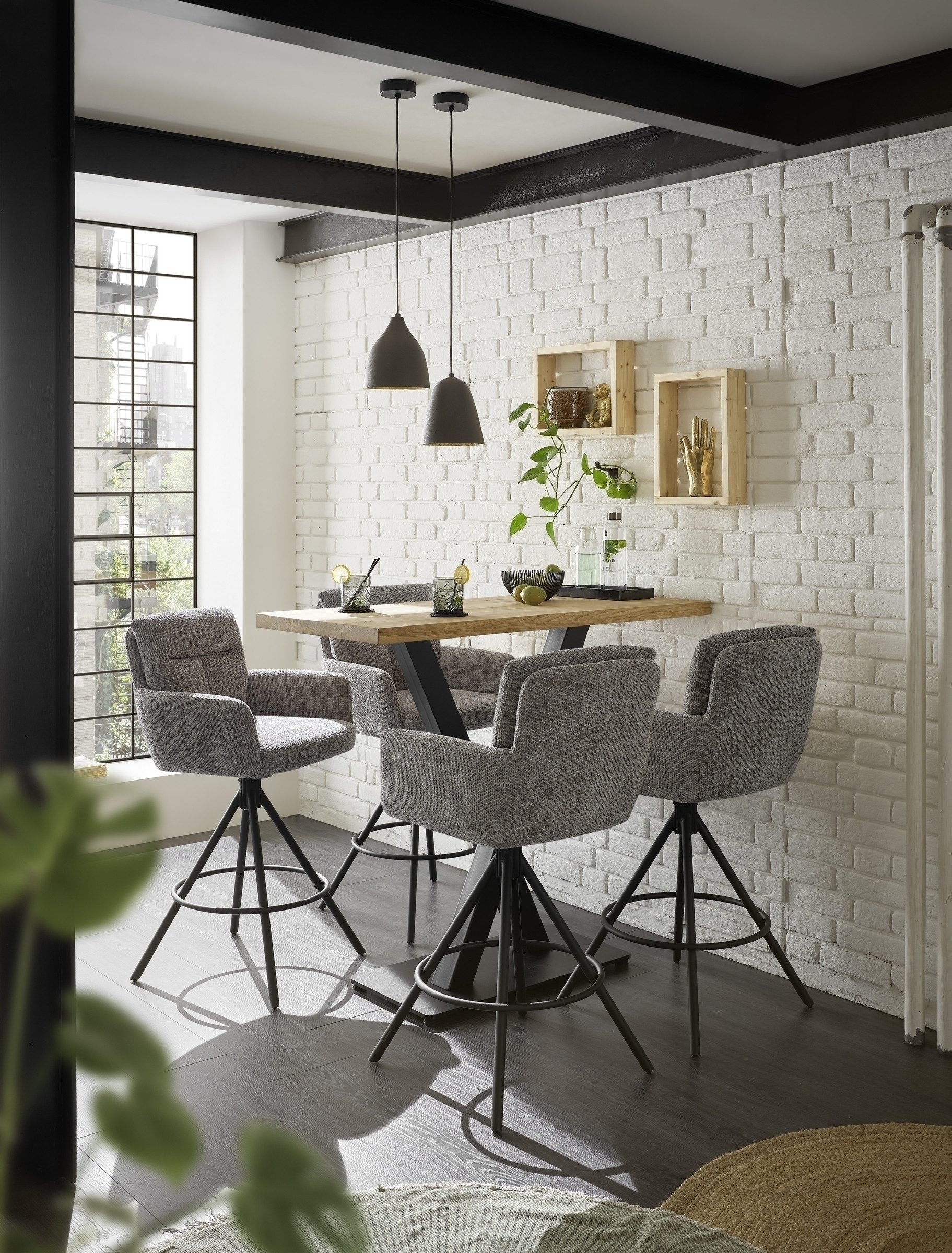 freiraum Barhocker Sofia (2er Set), (2er Set) drehbar, Armlehnen, grau, schwarz - 54x103,5x60 (BxHxT)