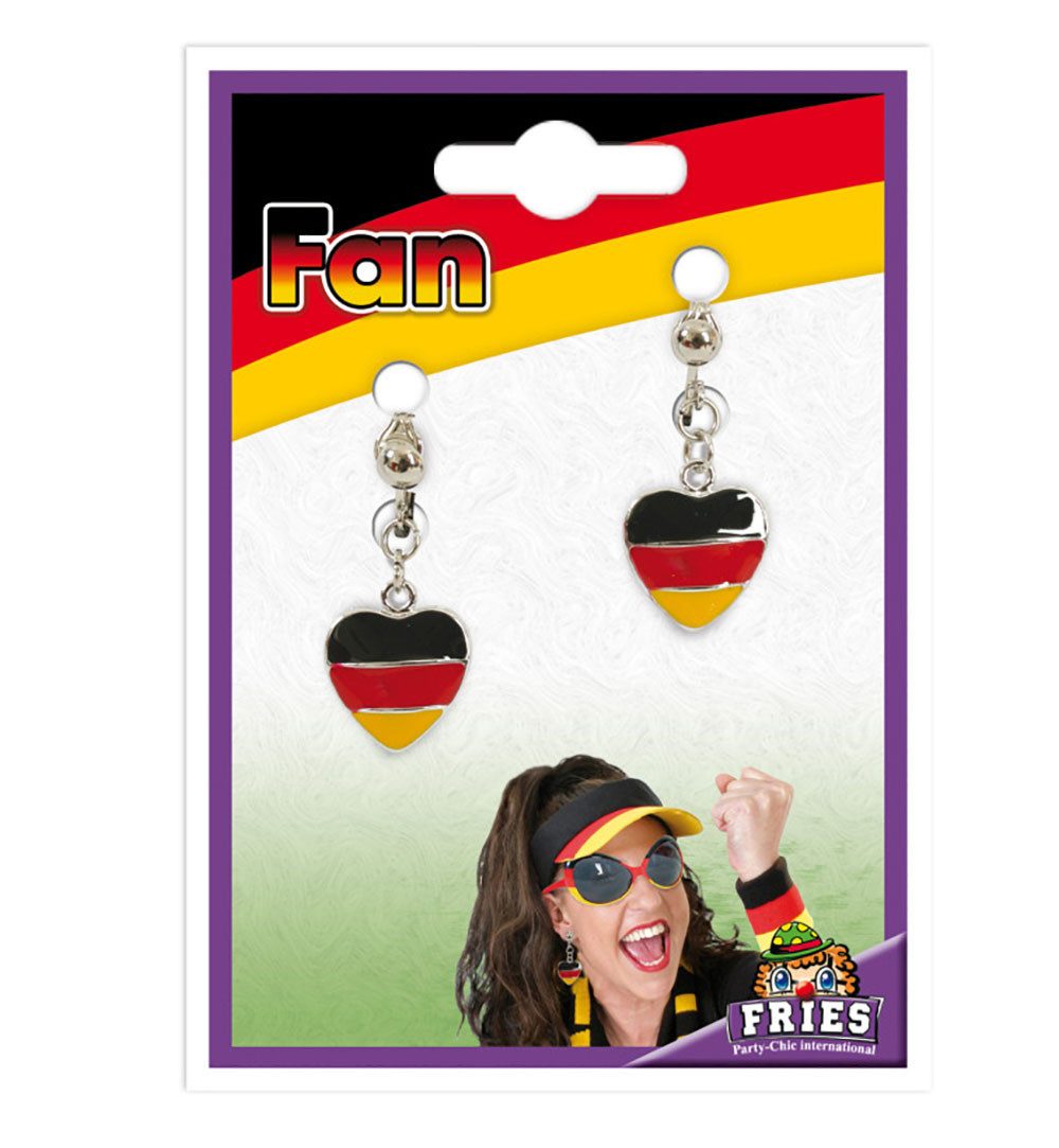 Fries Paar Ohrclips Deutschland Metall Ohrclips Ohrringe Schwarz Rot Gold WM EM Fußball, Herz Format