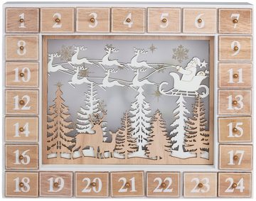 BRUBAKER befüllbarer Adventskalender Holz Weihnachtskalender zum Befüllen mit LED-Beleuchtung - 35,5 cm (1-tlg), Kalender Weihnachten - Fliegender Weihnachtsmann