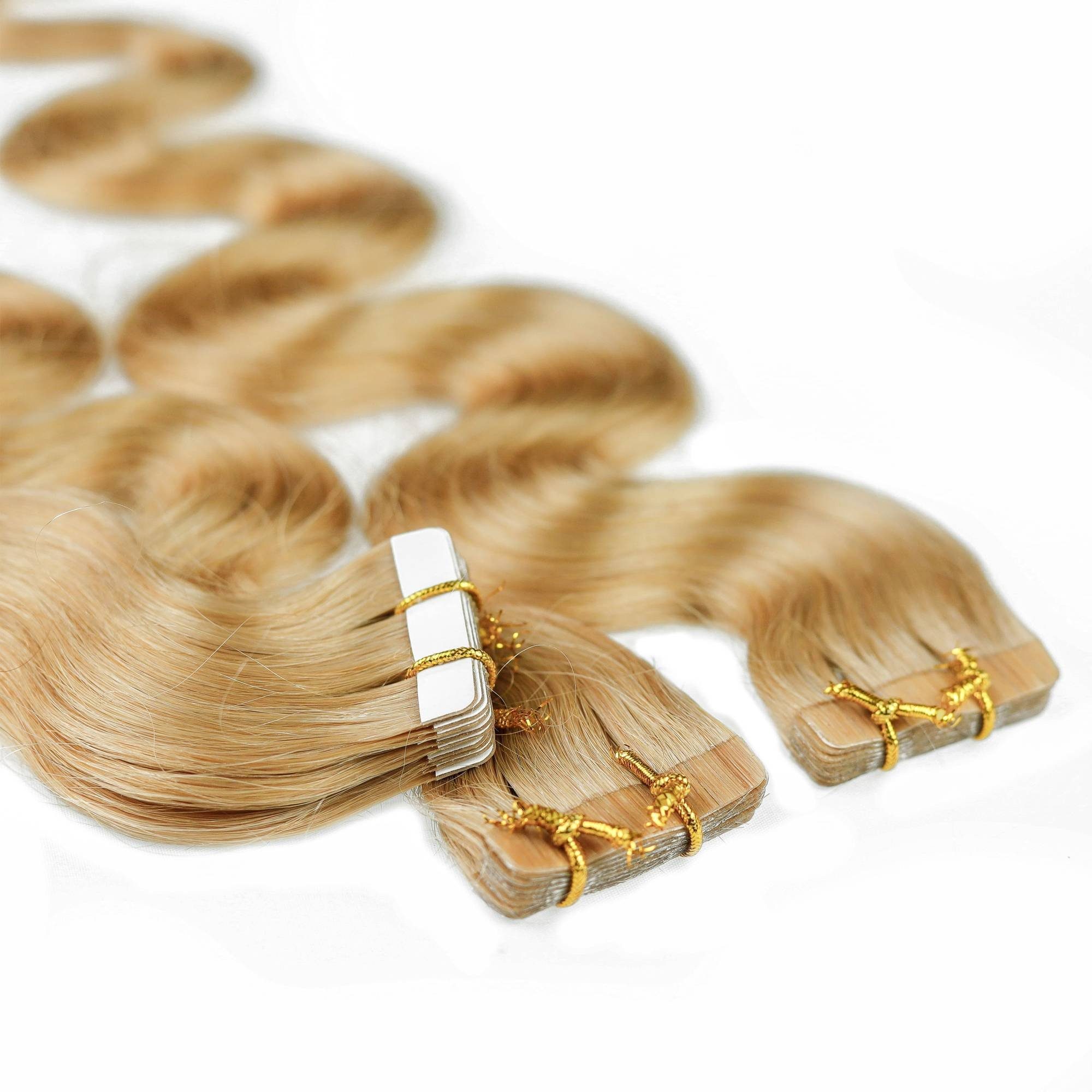 hair2heart Echthaar-Extension Tape gewellt Extensions Lichtblond #9/31 Gold-Asch 50cm