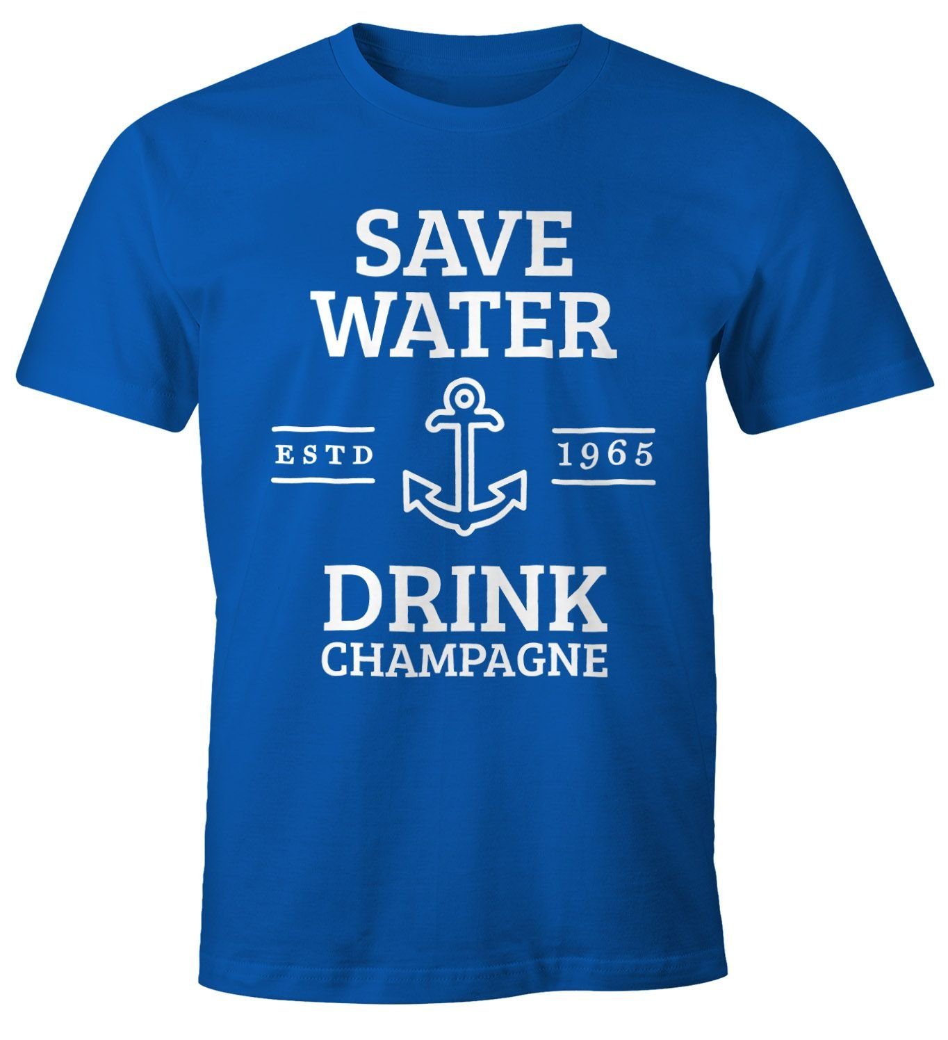 MoonWorks Print-Shirt Save water drink Champagne Herren T-Shirt Fun-Shirt Moonworks® mit Print blau