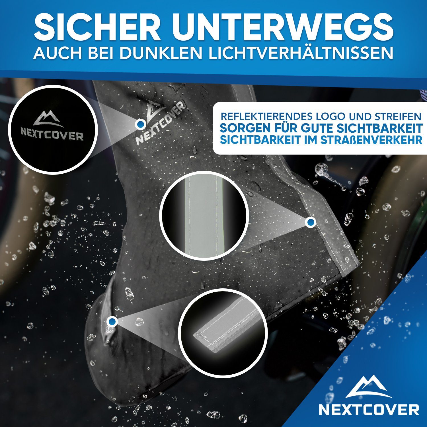 Nextcover Fahrrad-Überschuh Universelle Überschuhe Fahrrad I 100% Wind-& wasserdicht