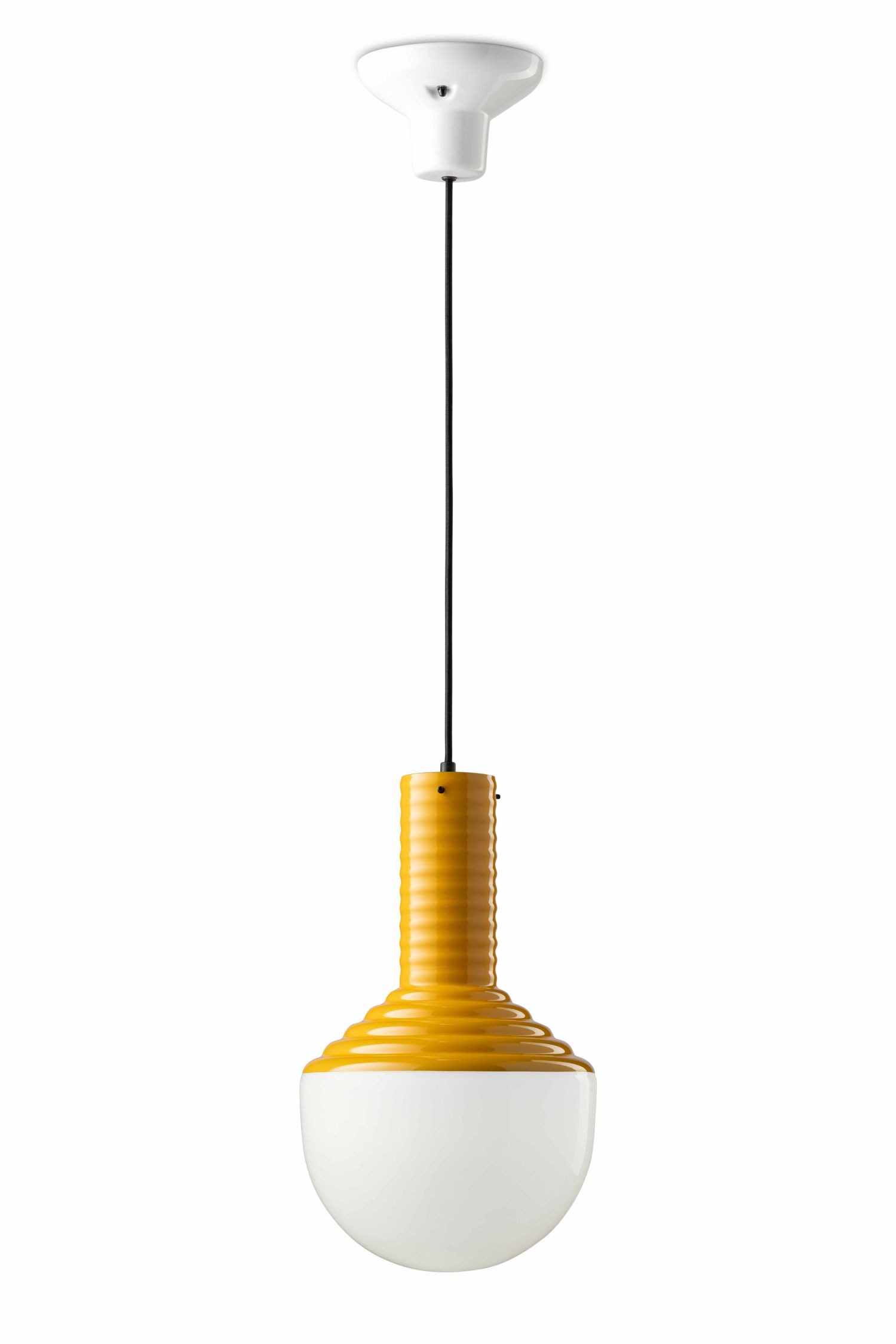 Licht-Erlebnisse Pendelleuchte ZIPARI, ohne Leuchtmittel, Keramik Glas E27 D: 24 cm rund H: max. 159 cm Weiß Gelb Retro Design