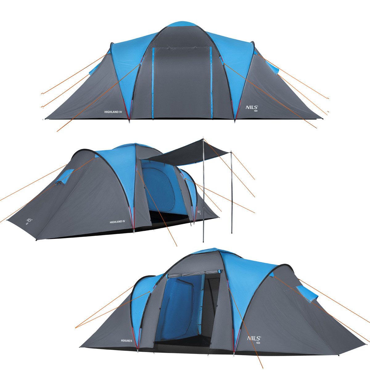 Kuppelzelt Campingzelt großes Zelt "Highland IV" Blau/Grau