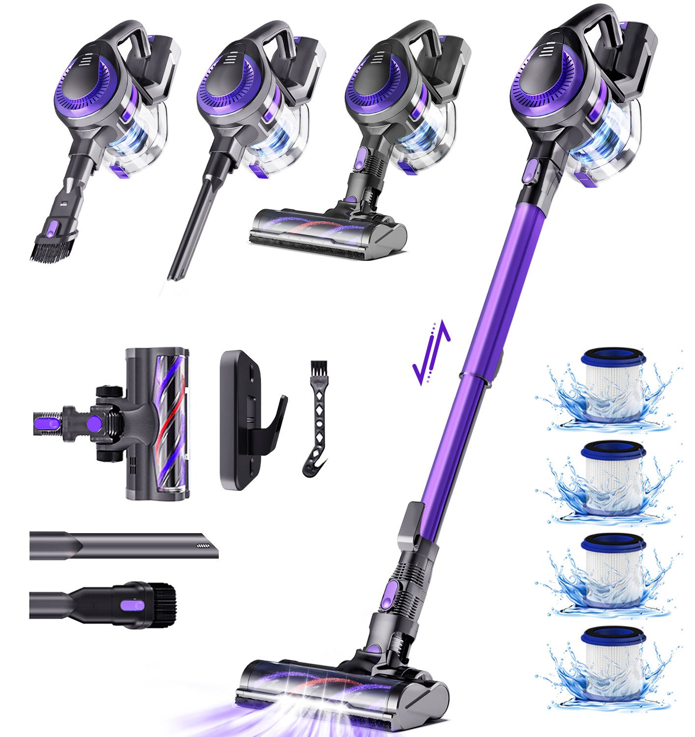 Homimaster Akku-Hand-und Stielstaubsauger Akku Staubsauger,58KPa Akkusauger, Kabelloser Staubsauger, HEPA*4, 500 W, handstaubsauger mit akku, Staubsauger mit 2600mAh Langzeitakku, Bis zu 50 Min Laufzeit, 1.6L Staubbehälter, Kabelloser Staubsauger für Tierhaare, Teppich und Hartböden