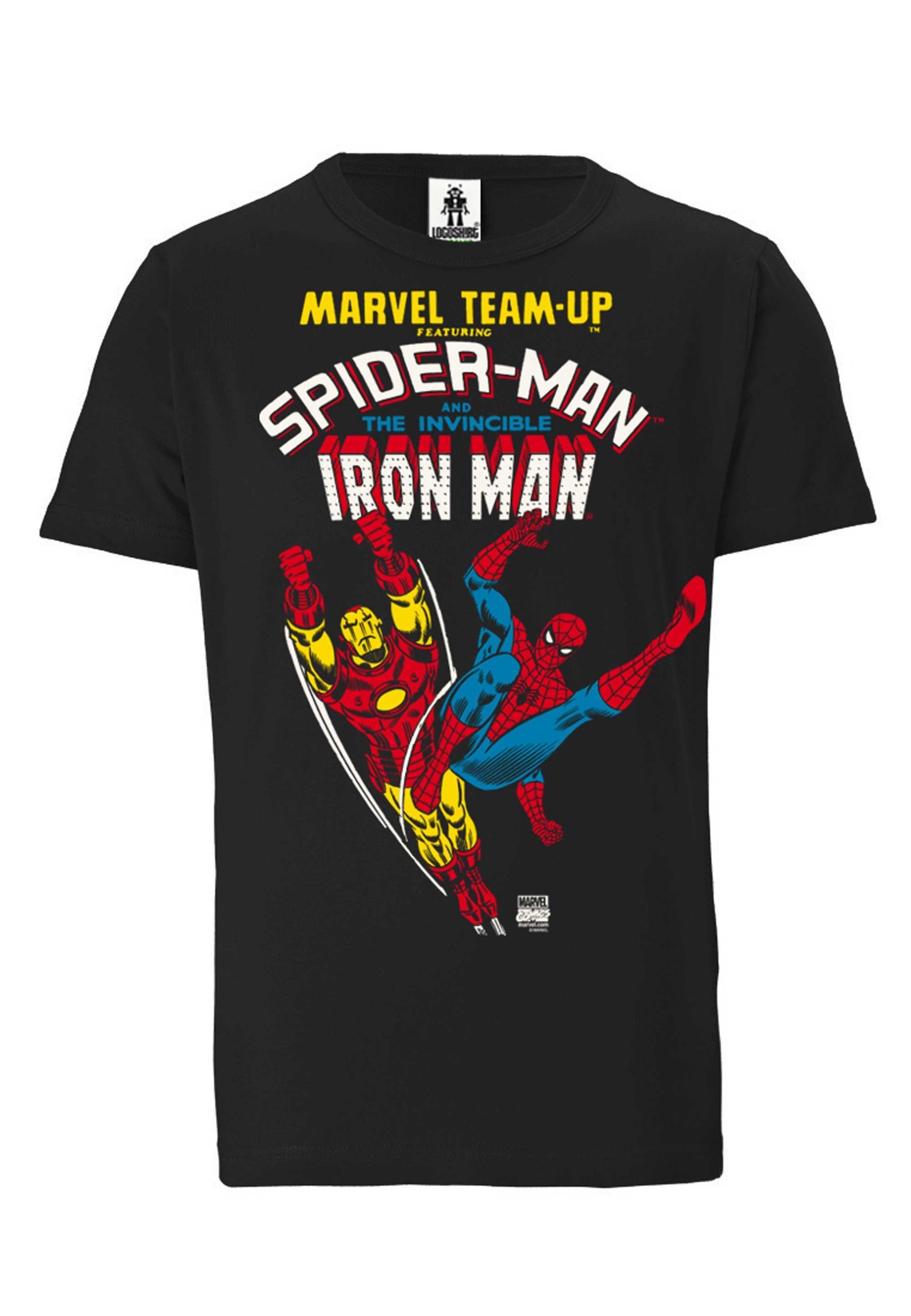 Man-Print Iron Mit mit T-Shirt lizenziertem der auf großem Comics Front und Spider-Man- Design, Marvel LOGOSHIRT