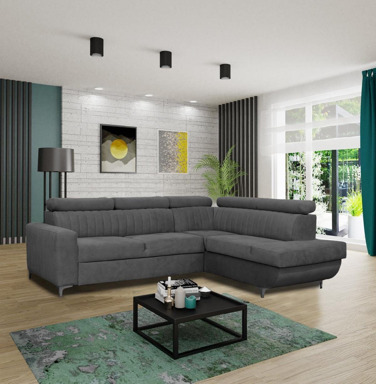 JVmoebel Grau Couch Ecke Sofas in Ecksofa Textil Made Europe Sitz Wohnzimmer, L-Form Sofa