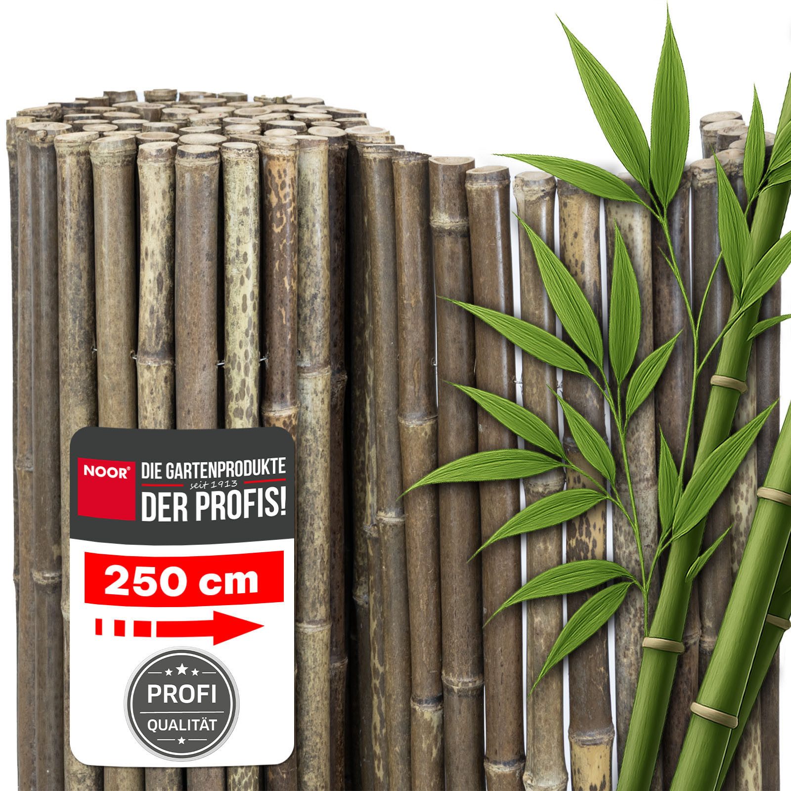 NOOR Sichtschutzzaunmatten Bambusmatte DELUXE - extra dicke Bambusstäbe, stilvoller Sichtschutz für Garten, Terrasse und Balkon