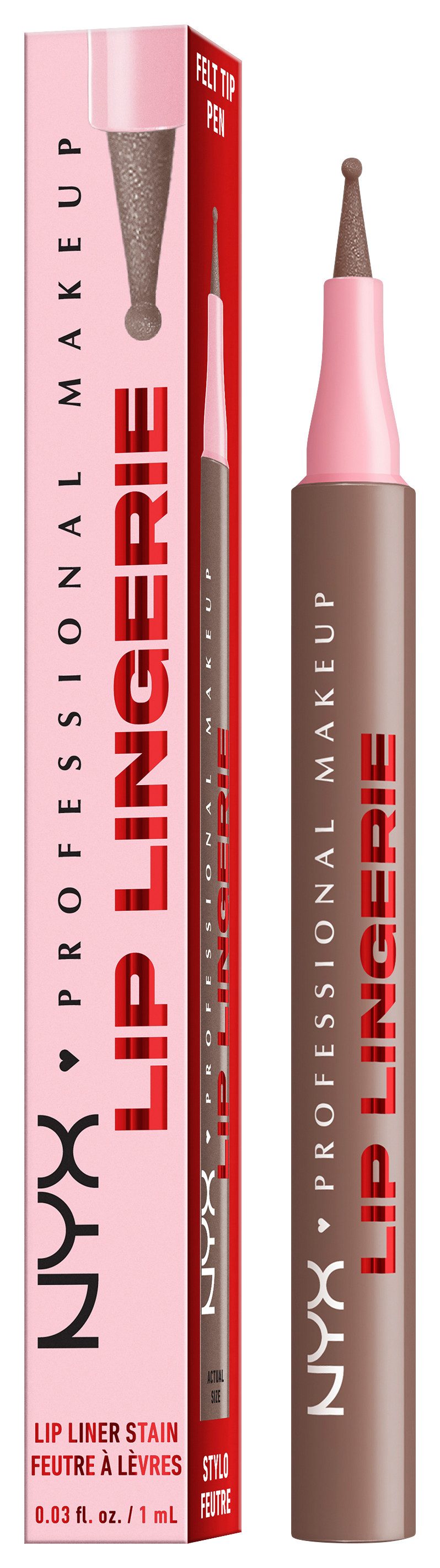 NYX PROFESSIONAL MAKEUP Lippenstift LIP LINGERIE LIP LINER STAIN, wisch- und wasserfesten Halt, mit präziser Filzkugelspitze