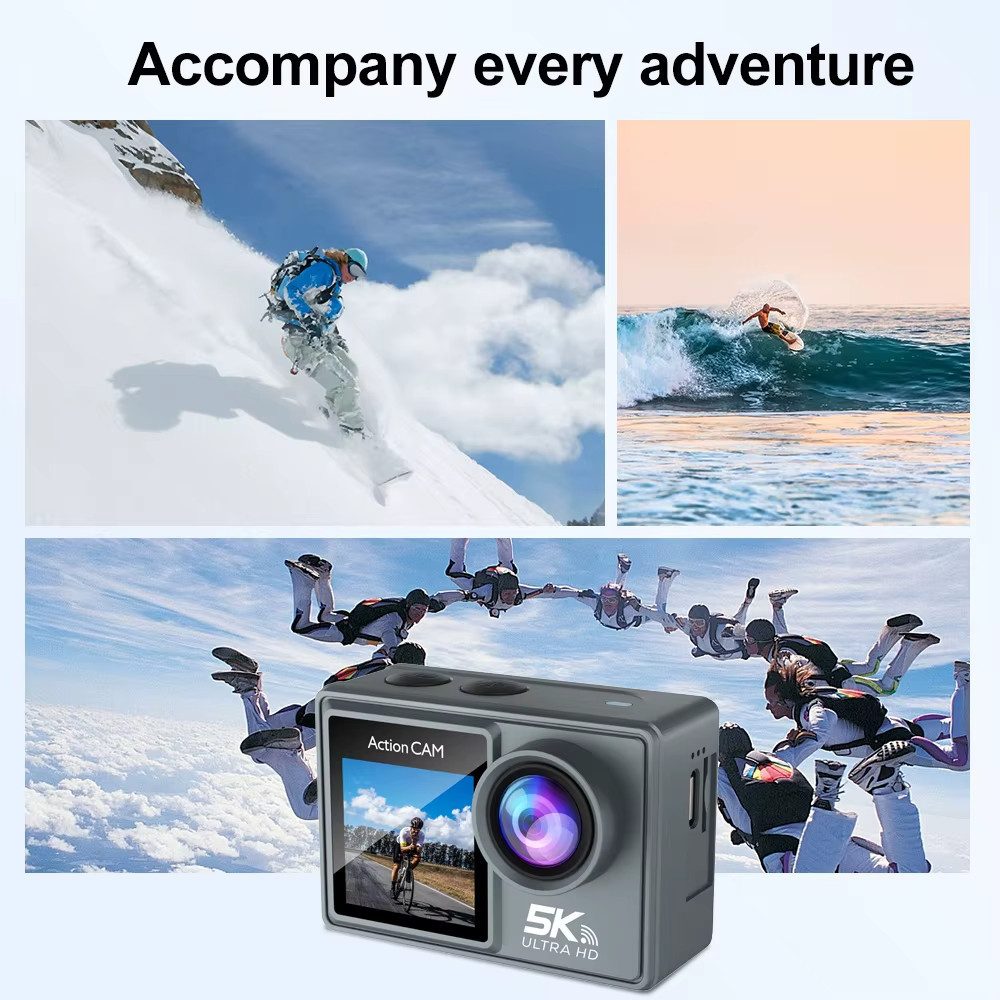 Athlix 5K Dual-Screen Ultra HD Action-/ Sportkamera Action Cam (4K Ultra-HD, Freihändige Auslösung, EIS-Anti-Shake-Technologie)