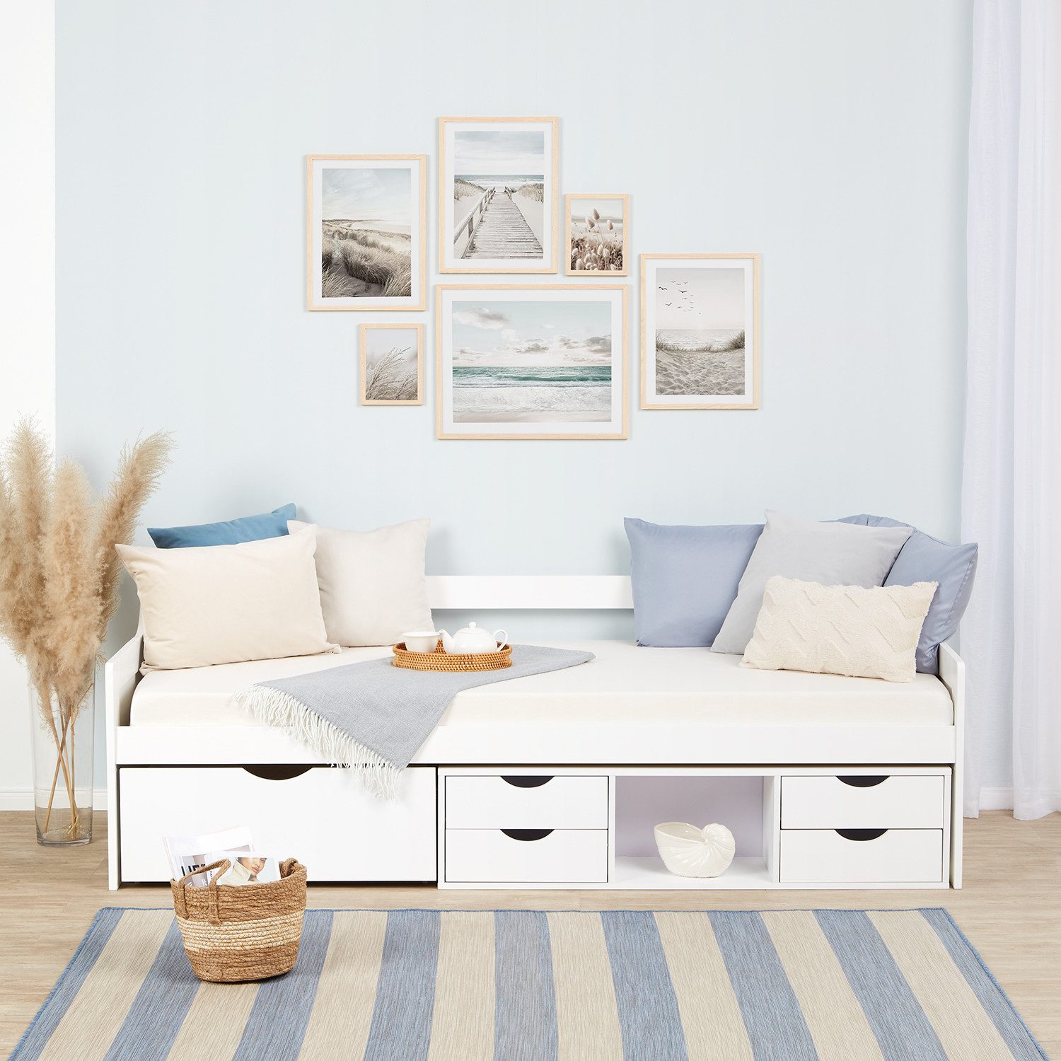 Homestyle4u Stauraumbett 90x200 Holzbett Kojenbett Kinderbett Weiß Gästebett Funktionsbett (Set, mit Lattenrost und Schubladen), mit Stauraum