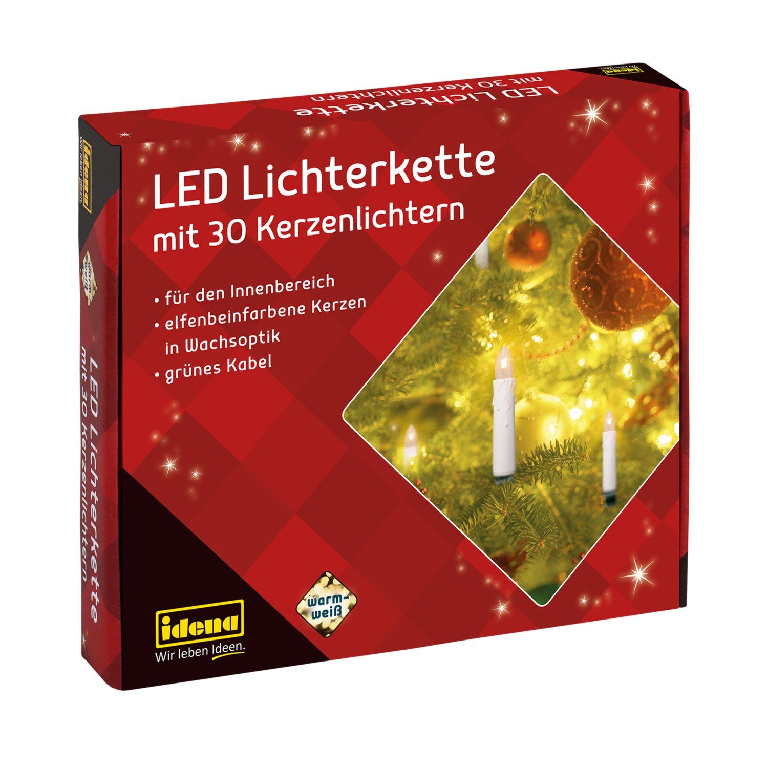 Idena LED-Lichterkette Idena 38192 - LED Kerzen Lichterkette mit 30 LEDs in Warmweiß, elfenbe – Bild 2 von 5