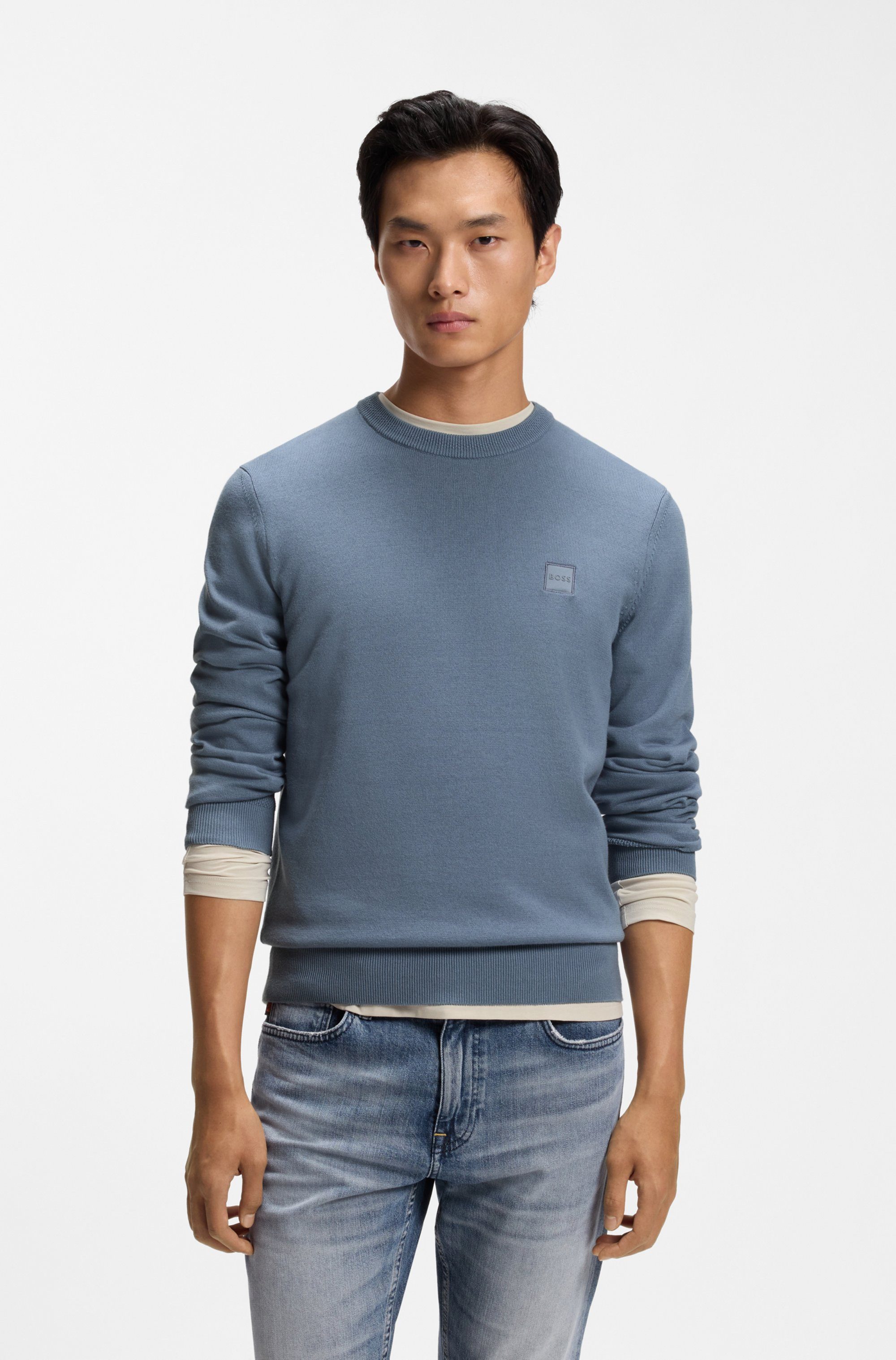BOSS ORANGE Strickpullover Kanovano Cotton Cashmere mit Rundhalsausschnitt