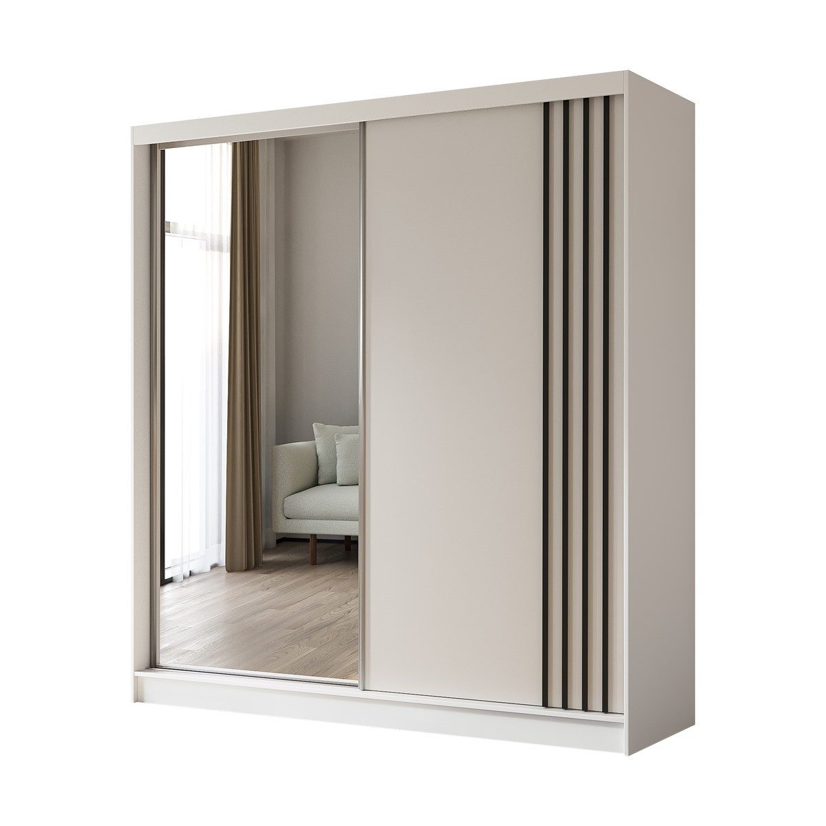 Compleo Schwebetürenschrank mit Lamellen und Spiegel MALTA Breite: 200 cm geräumige Garderobe