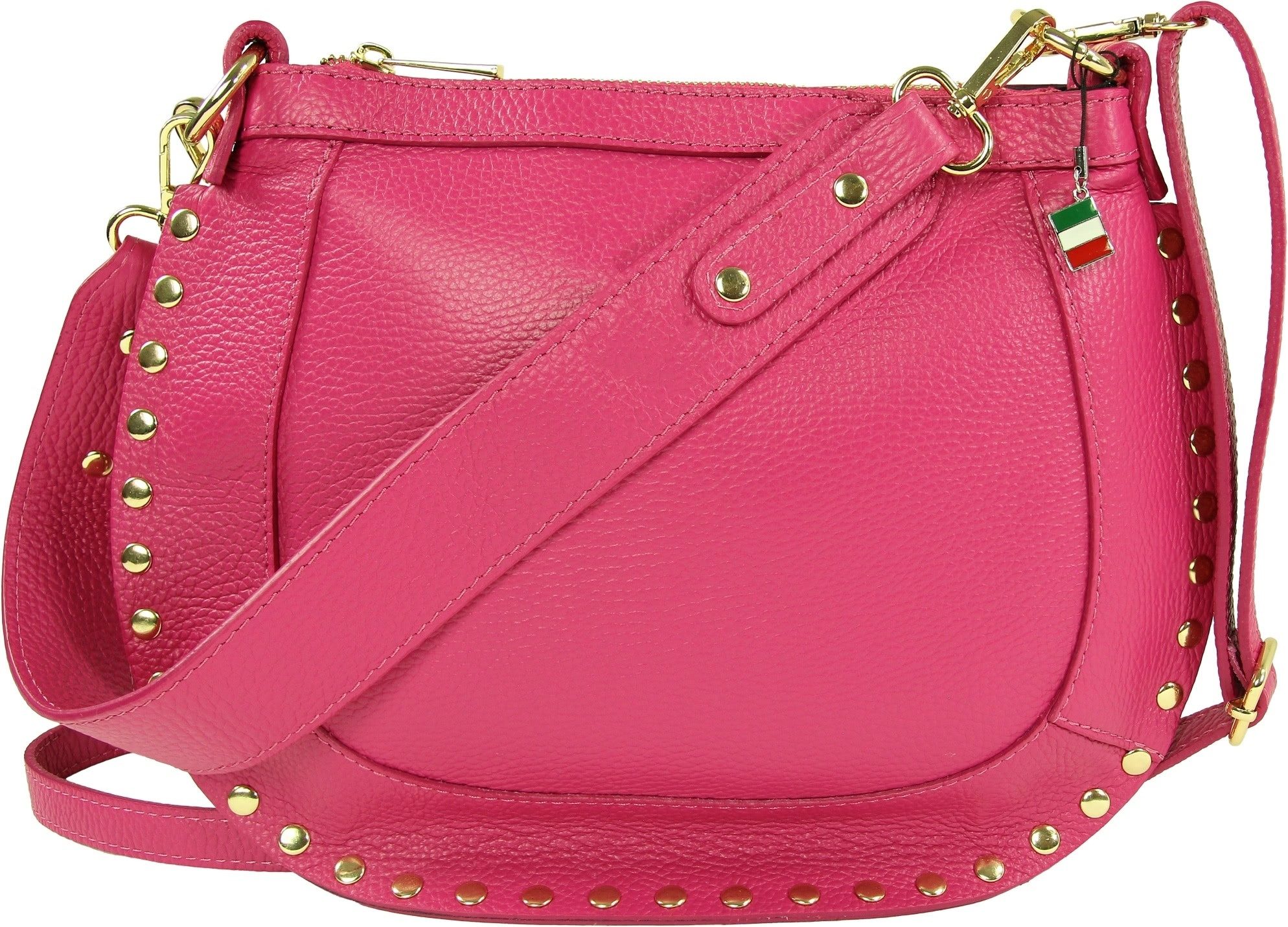 FLORENCE Schultertasche Florence Damen Schulter-Satteltasche pink (Schultertasche), Damen Schultertasche, Umhängetasche Leder, fuchsia, pink ca. 32cm