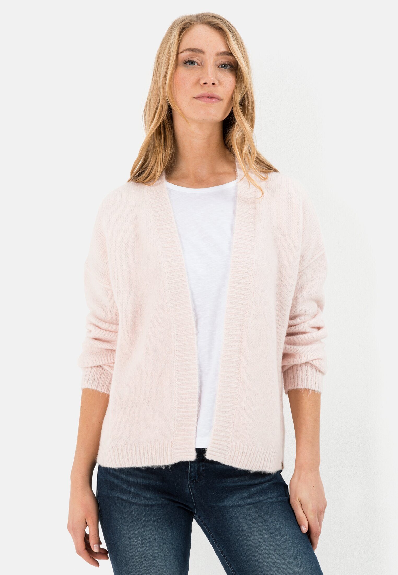 camel active Cardigan aus einem angenehmen Materialmix Langarm Markenlabel