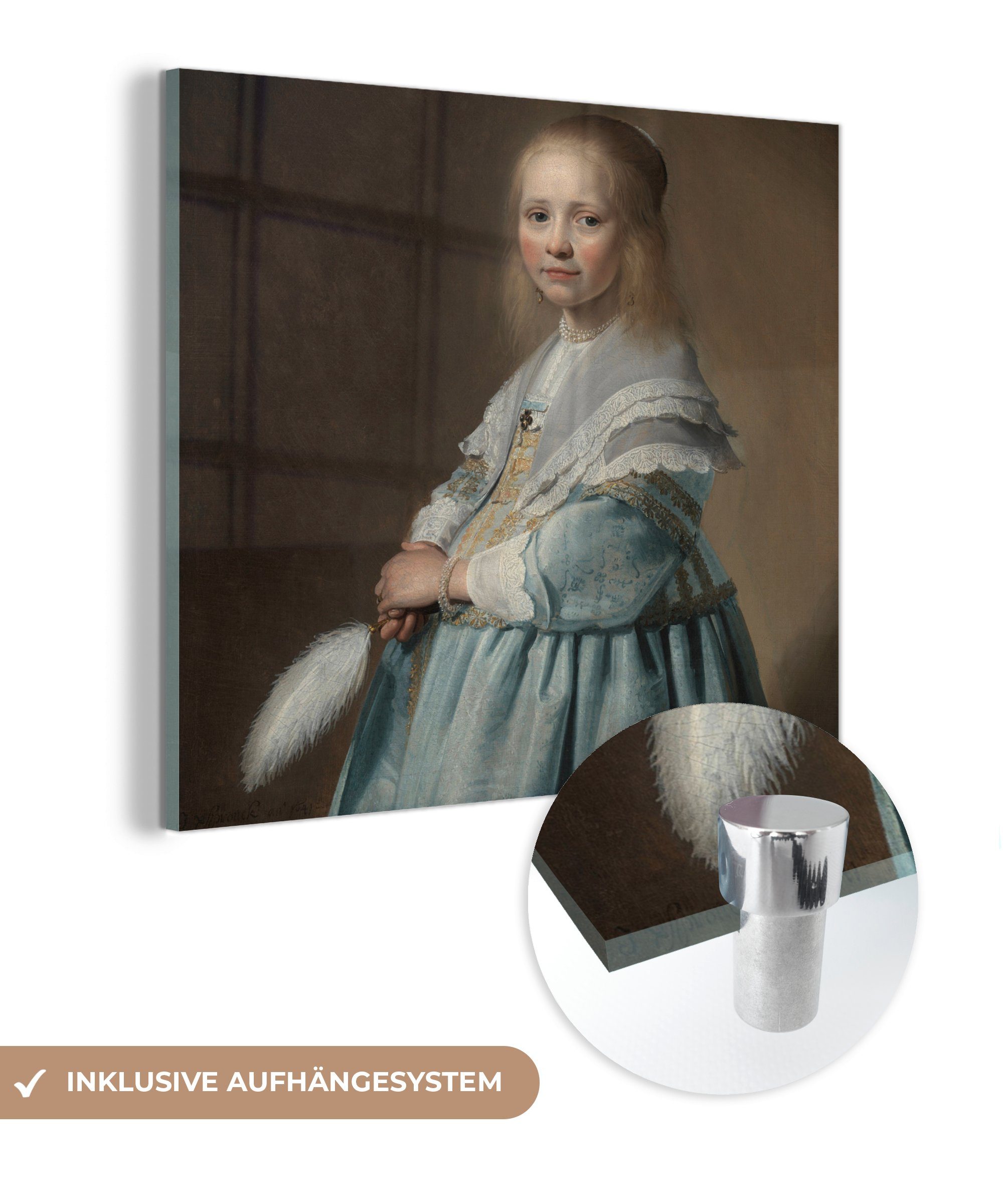 MuchoWow Acrylglasbild Bildnis eines Mädchens in Blau - Johannes Cornelisz Verspronck, (1 St), Glasbilder - Bilder auf Glas Wandbild - Foto auf Glas - Wanddekoration