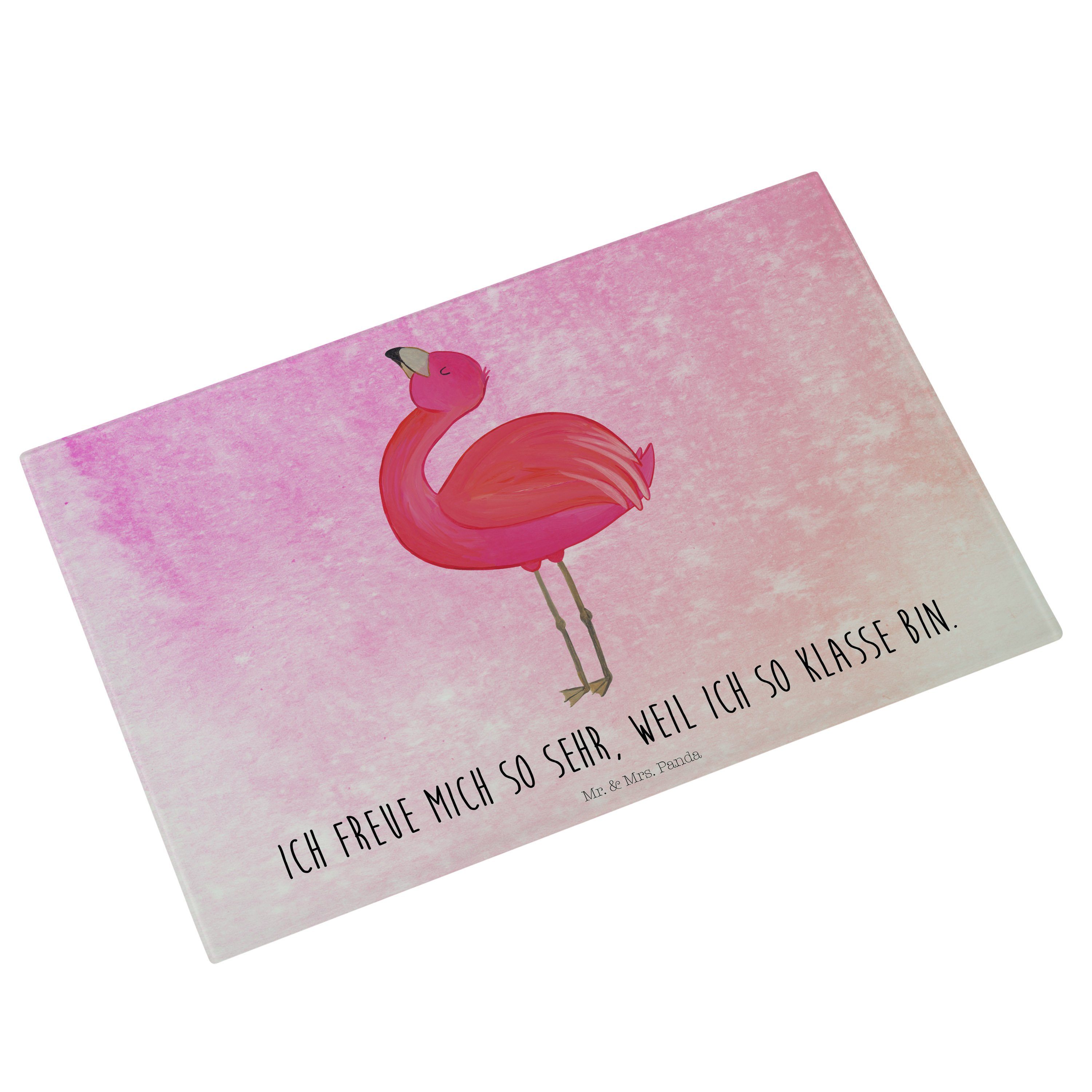 Flamingo Geschenk, Glas, - Panda Pink Mr. stolz (1-St) Servierbrett Mrs. - Selbstakzepta, Premium Selbstliebe, & Aquarell