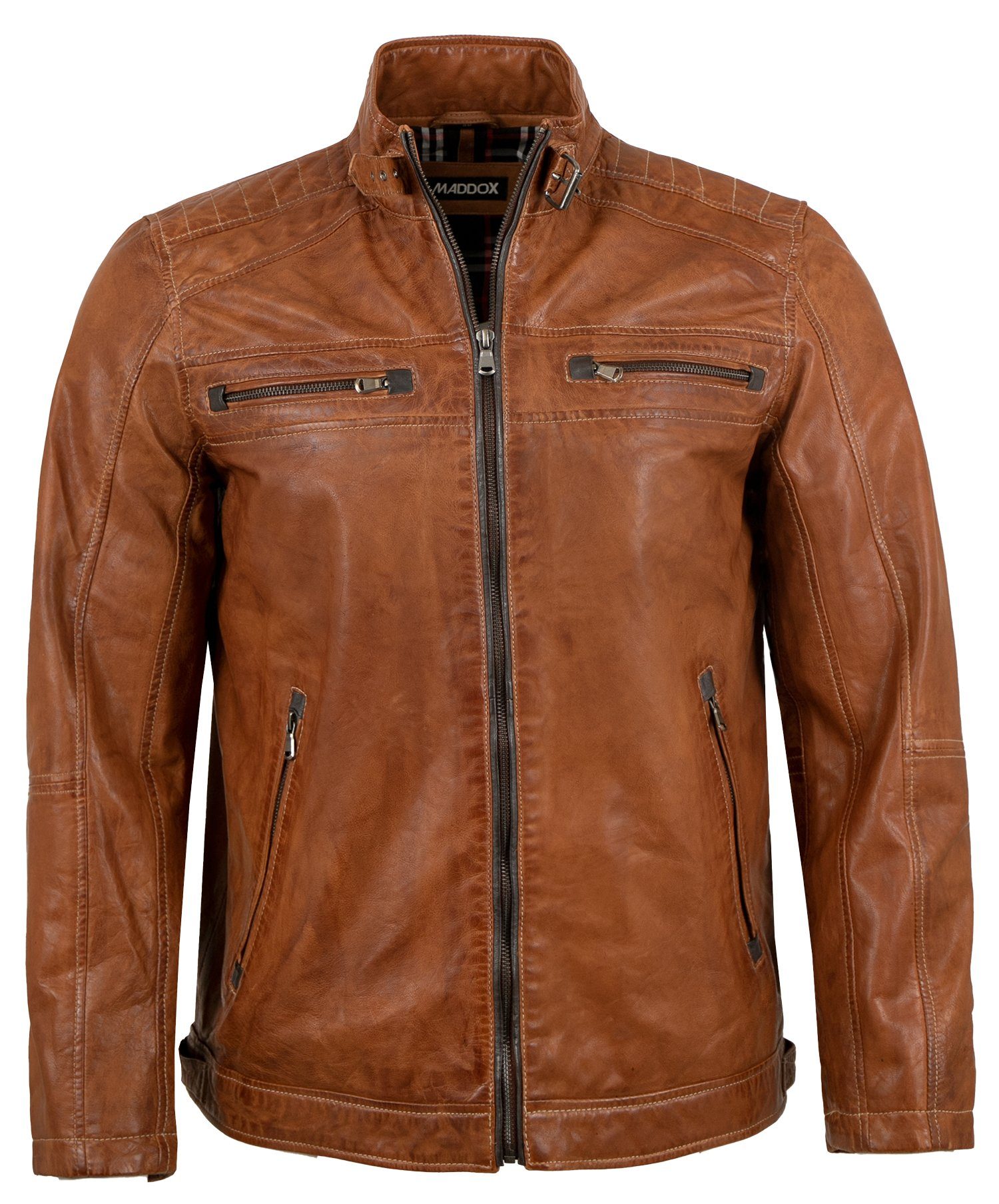 Maddox Lederjacke Nathan MADDOX - Herren Lederjacke Echtleder Lammnappa cognac