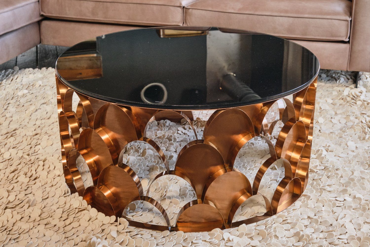 MEDINA, Couchtisch rosé Tisch KAWOLA Gestell Glastisch gold