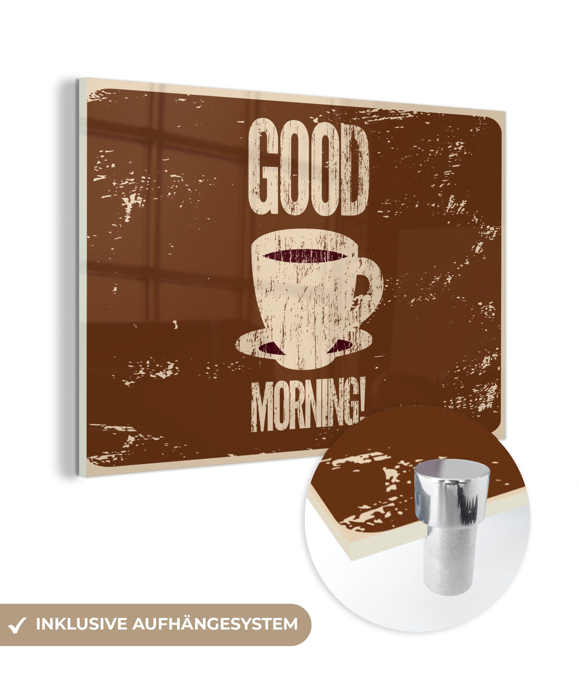 MuchoWow Acrylglasbild Kaffee - Sprichwörter - Guten Morgen! - Vintage - Zitate, (1 St), Acrylglasbilder Wohnzimmer & Schlafzimmer