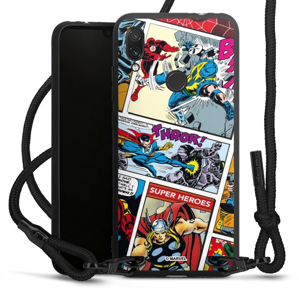 DeinDesign Handyhülle Marvel Retro Comic Blue, Xiaomi Redmi Note 7 Premium Handykette Hülle mit Band Cover mit Kette